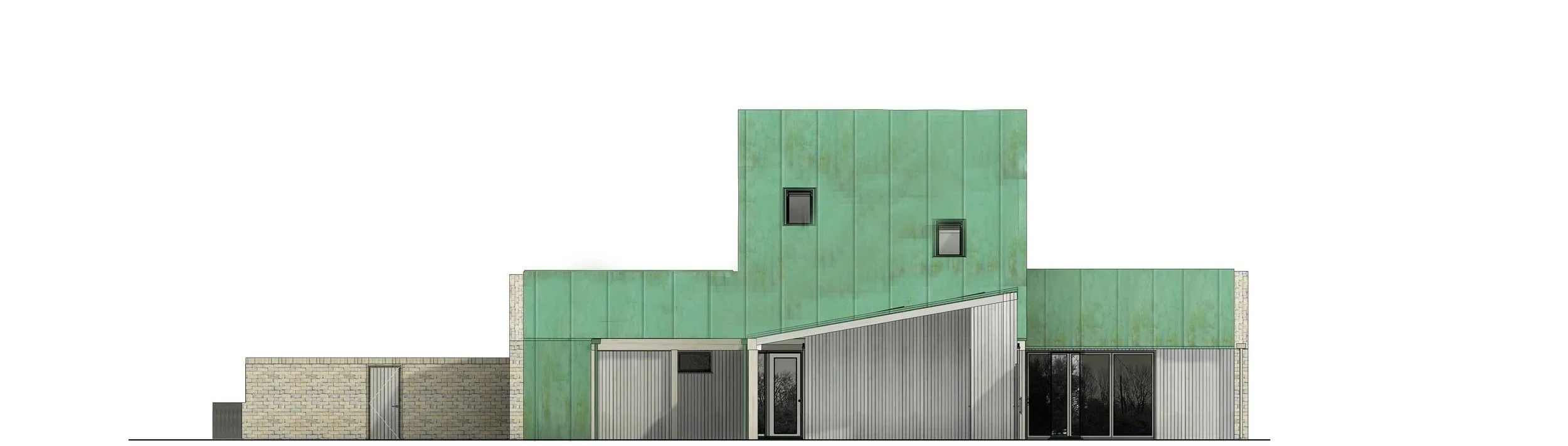 Hereward House – Side elevation drawing of certified Passive House in Aldreth, Ely, Cambridgeshire