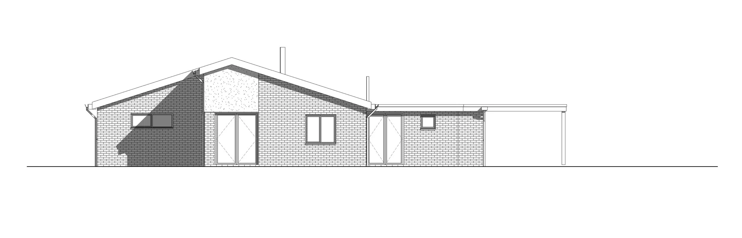 Conifers – Existing rear elevation drawing of Suffolk bungalow prior to timber-clad extension and renovation