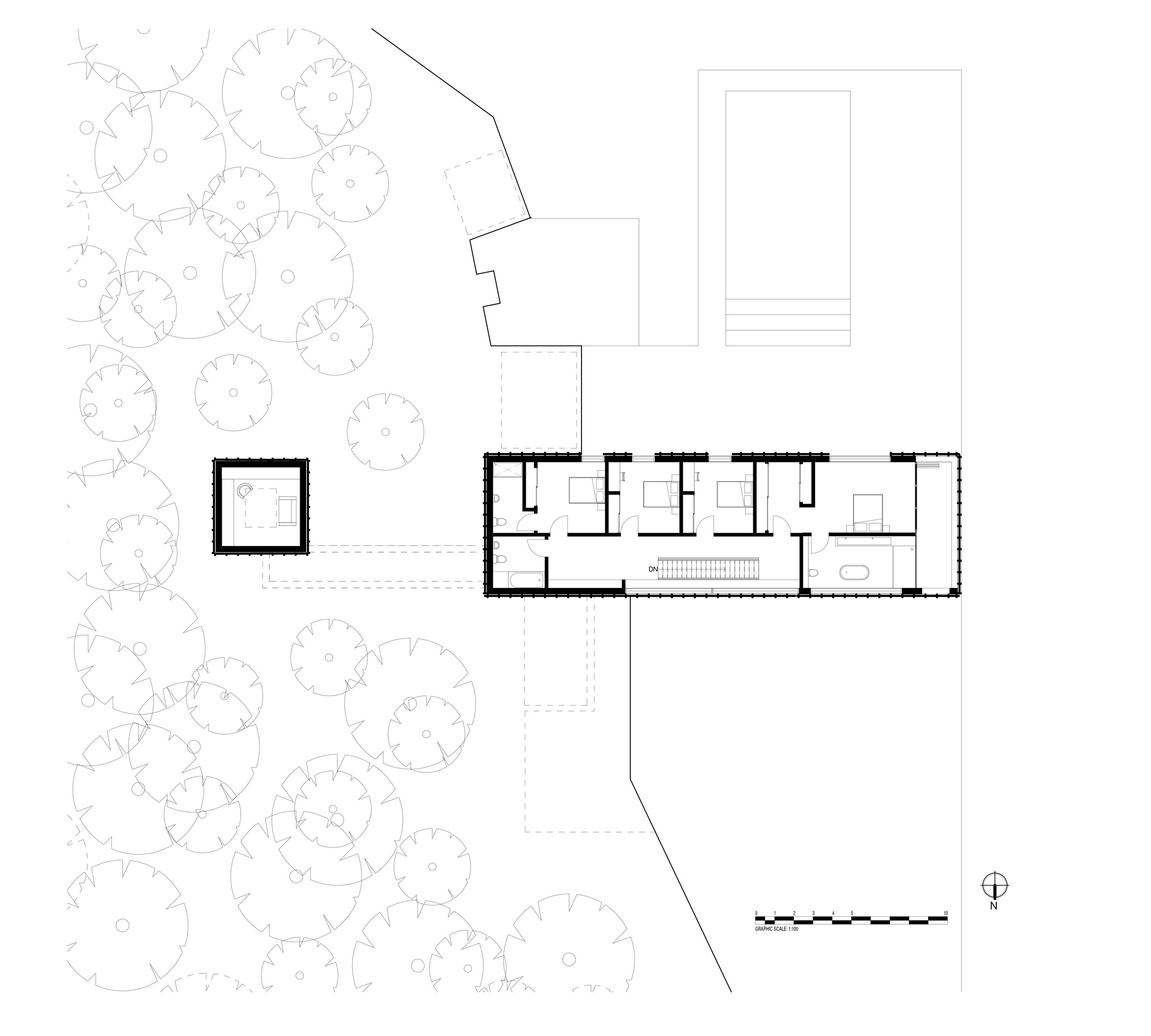 Wood Hill - first floor plan for a contemporary hillside home in Hampshire