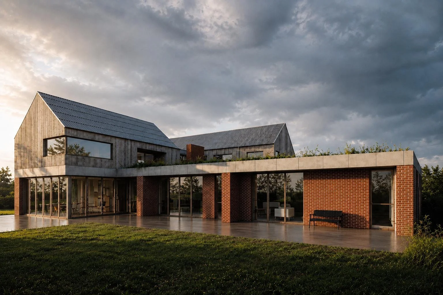 Cockfield Hall Farm – Rear garden elevation of contemporary low-energy replacement dwelling in Westerfield, Suffolk