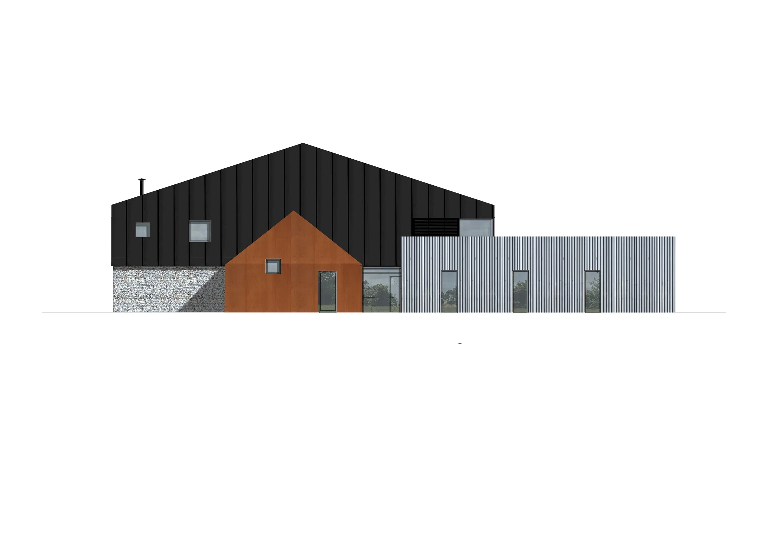 Bungalow farm - architectural north elevation drawing of Bungalow Farm contemporary replacement dwelling in Cretingham, Suffolk