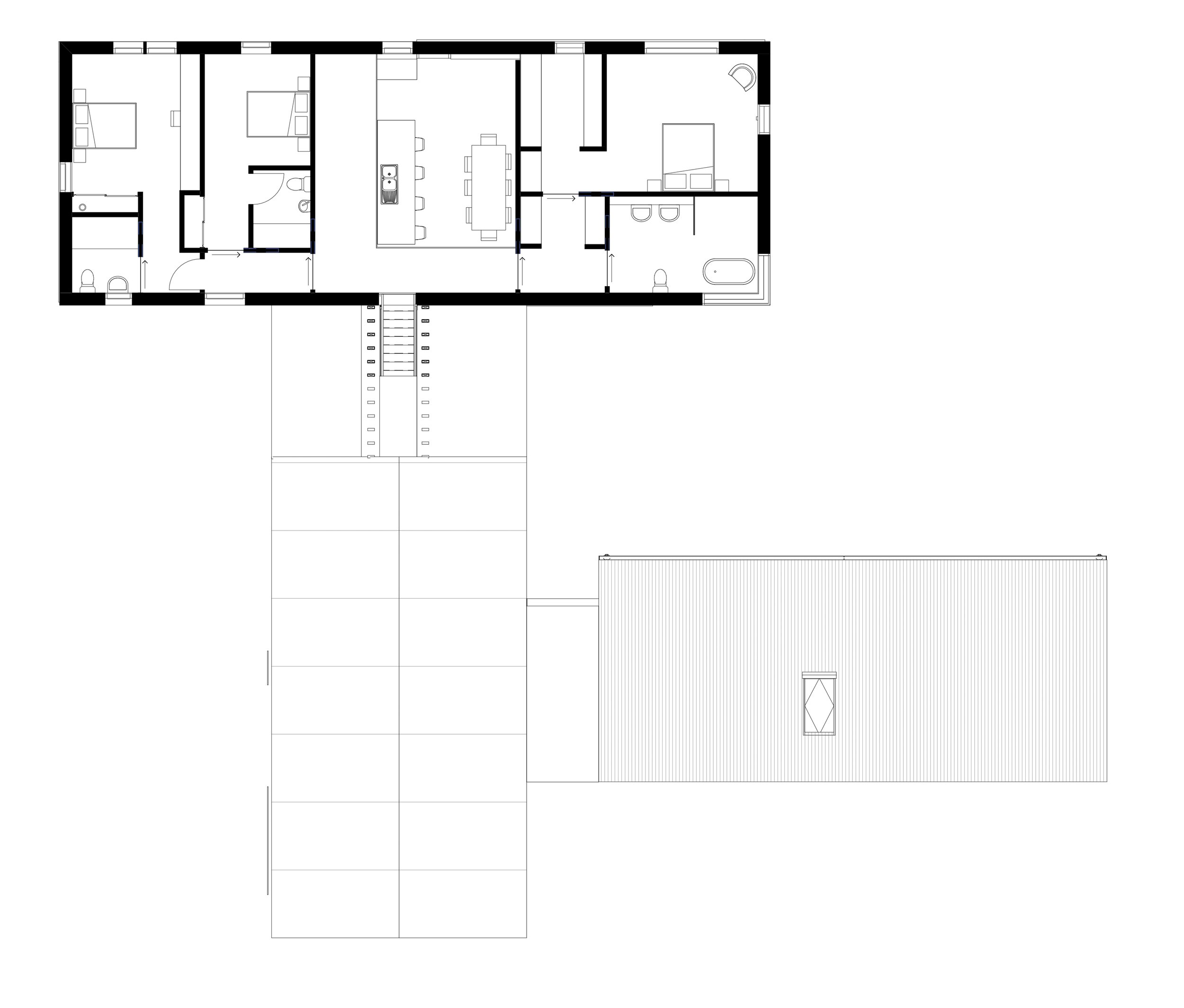 Bungalow Farm – Architectural first floor plan drawing of the contemporary replacement dwelling in Cretingham, Suffolk