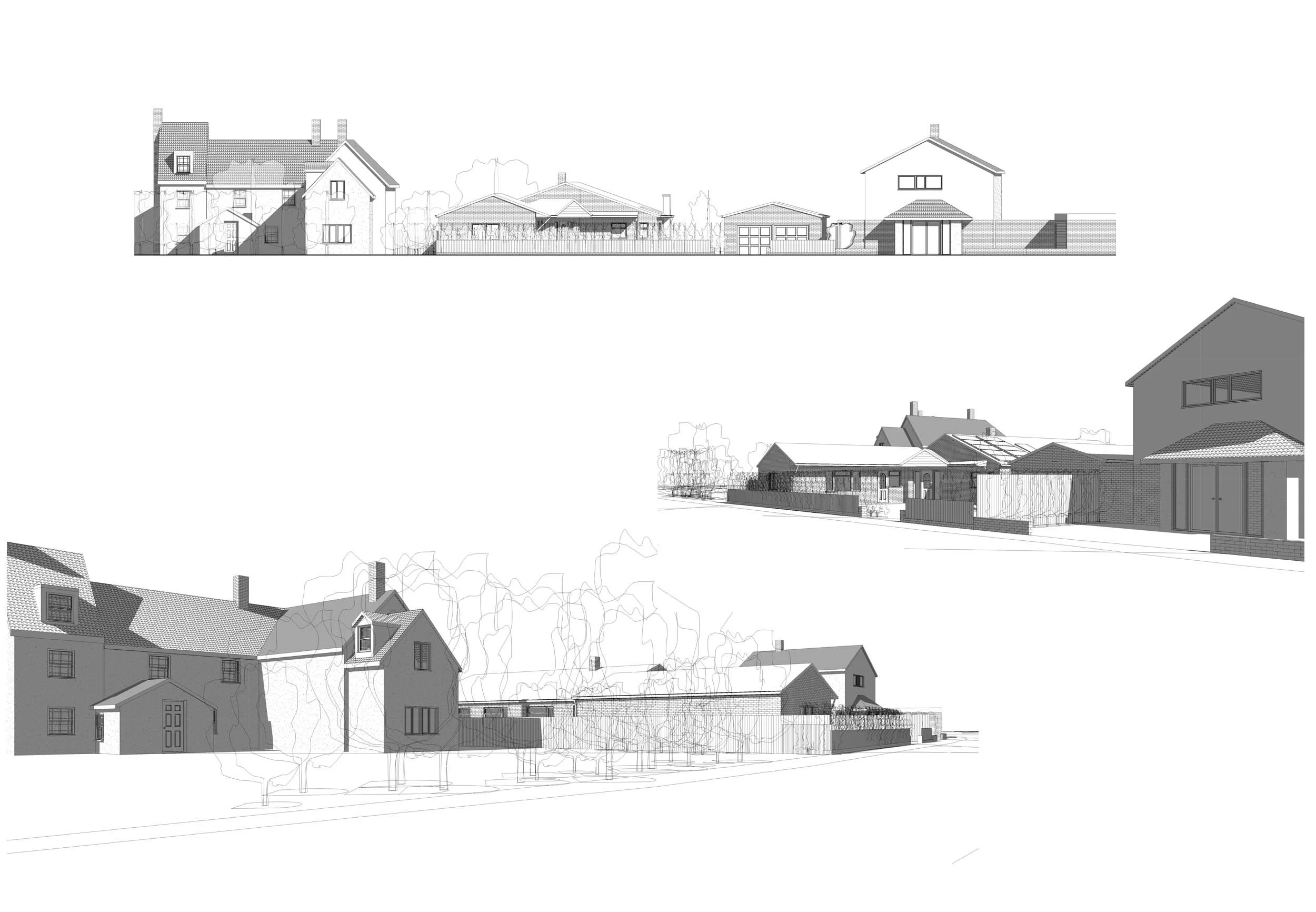 Whittlesford – Existing street scene and contextual elevations for remodel and extension project in Cambridgeshire