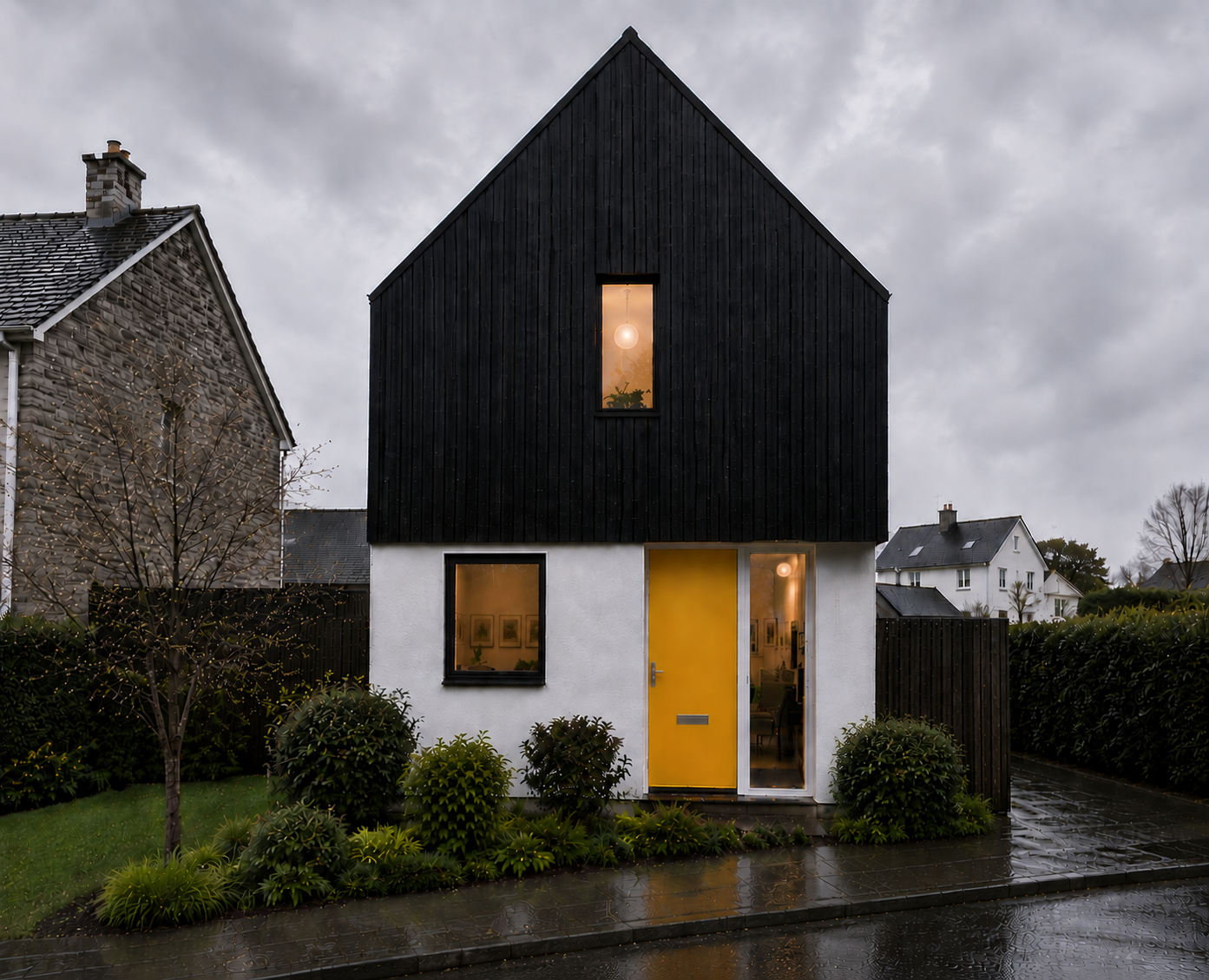 Half House – Contemporary black-clad new-build home in Cambridge - front elevation
