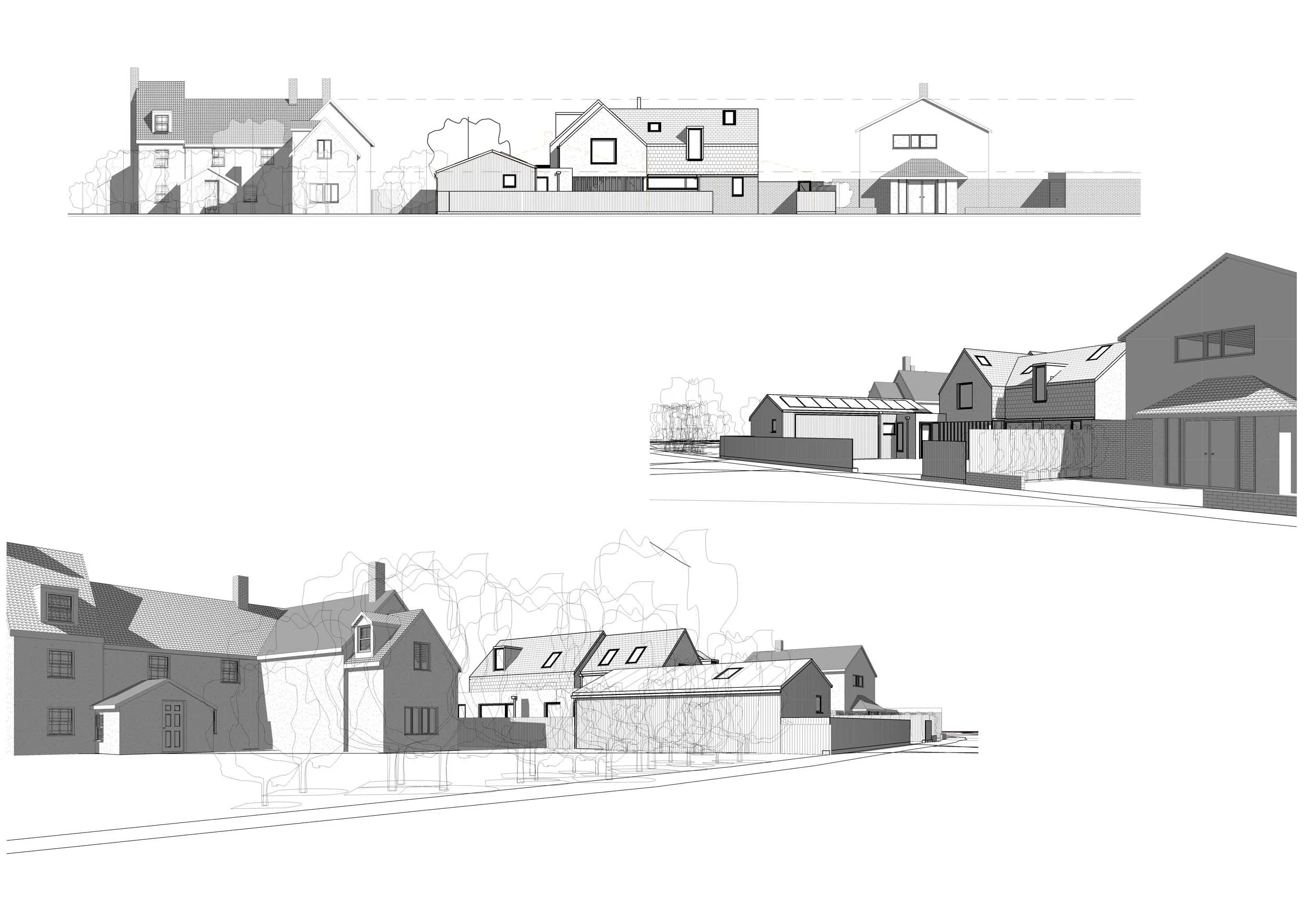 Whittlesford – Proposed street scene and contextual architectural views for contemporary remodel and extension in Cambridgeshire