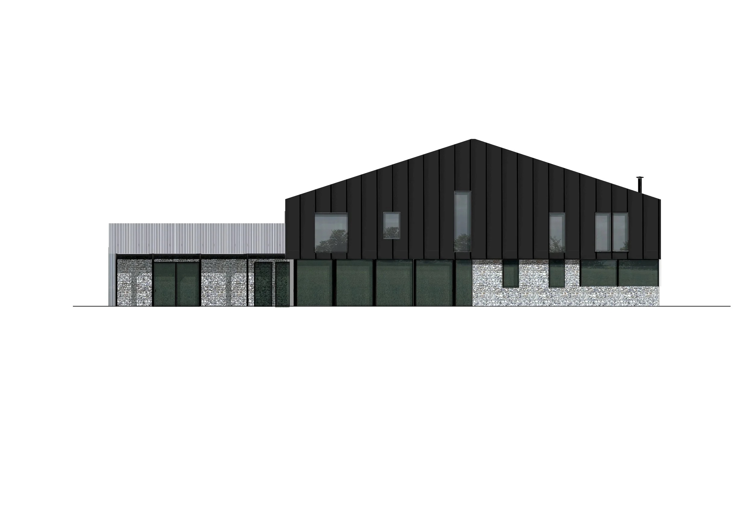 Bungalow Farm – Architectural south elevation drawing of the contemporary replacement dwelling in Cretingham, Suffolk