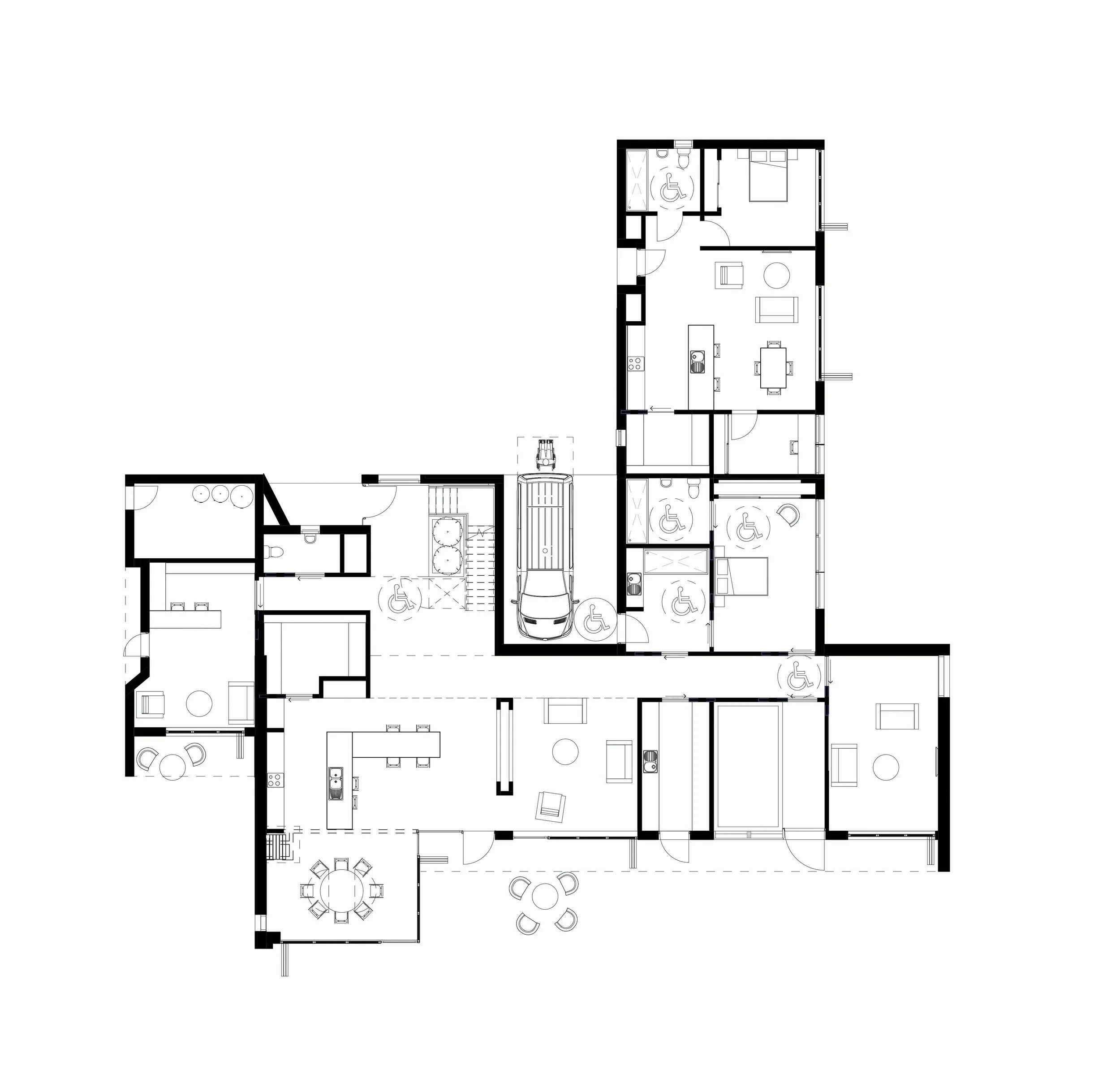 Cockfield Hall Farm – Ground floor plan of contemporary low-energy replacement dwelling in Westerfield, Suffolk