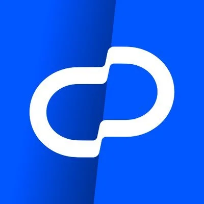 Logo avec un fond bleuté dégradé et un symbole blanc représentant une chaîne ou un lien