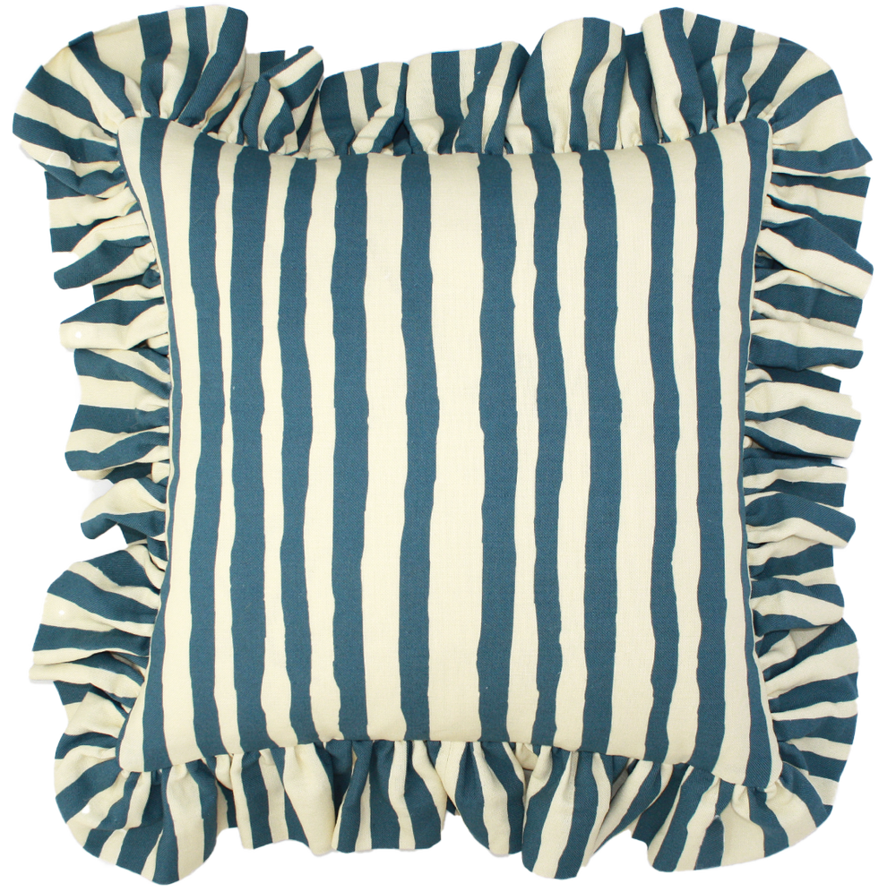 Painted Stripe Frilly Cushion in Mustard by Sophia Frances Studio ...