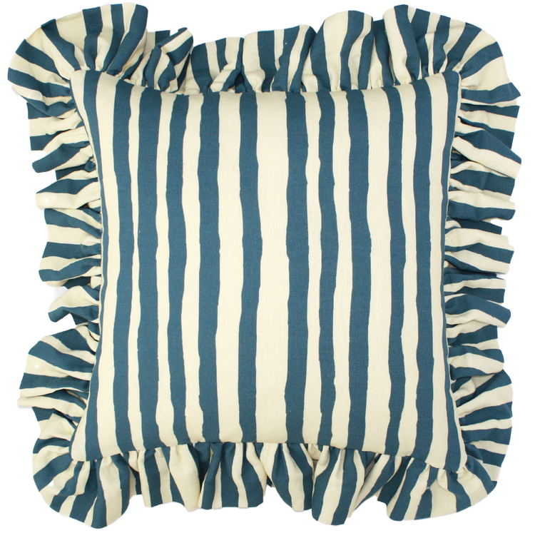 Wide Stripe Frilled FILLED Cushion
