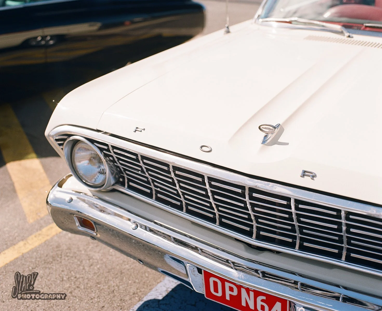 White 1964 Ford Falcon Hood with Grille and Ornament