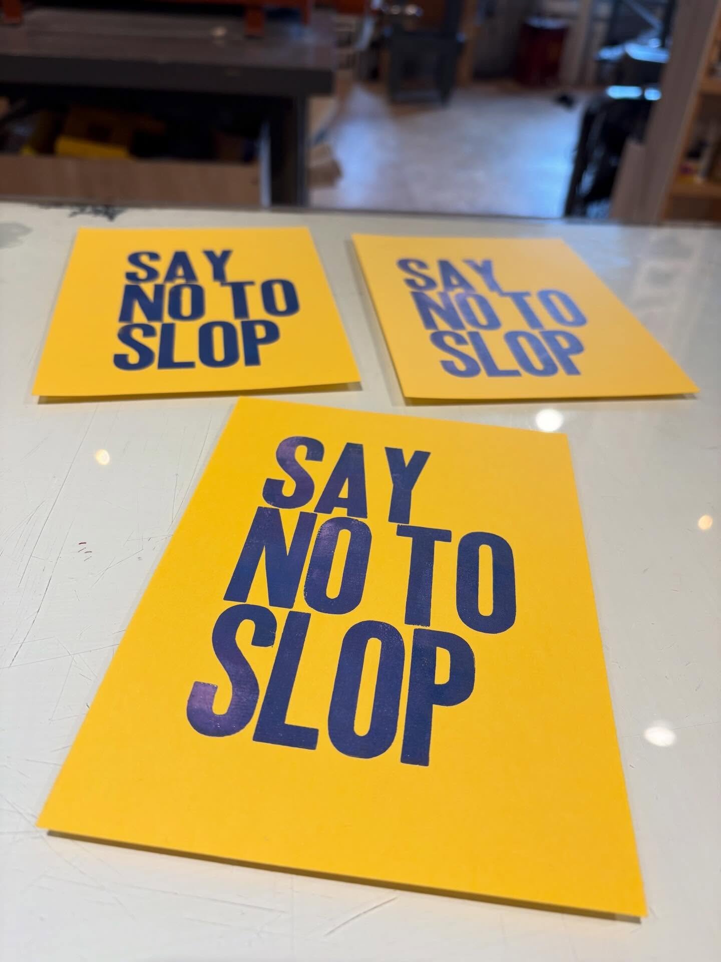 Support local artists and just say no to slop. 💜 #letterpressprinting #stayhuman #aislop