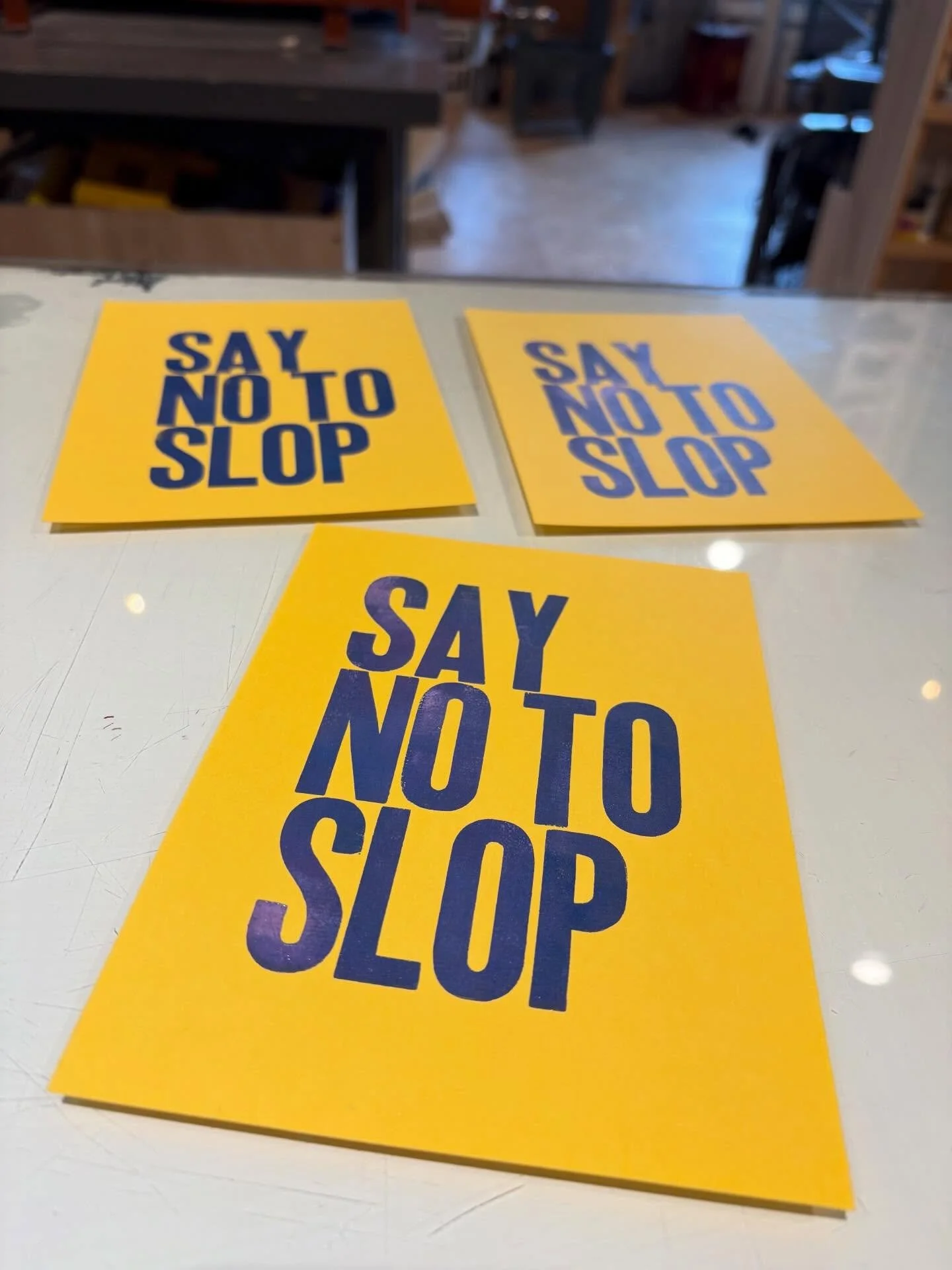 Support local artists and just say no to slop. 💛 #letterpressprinting #stayhuman #aislop