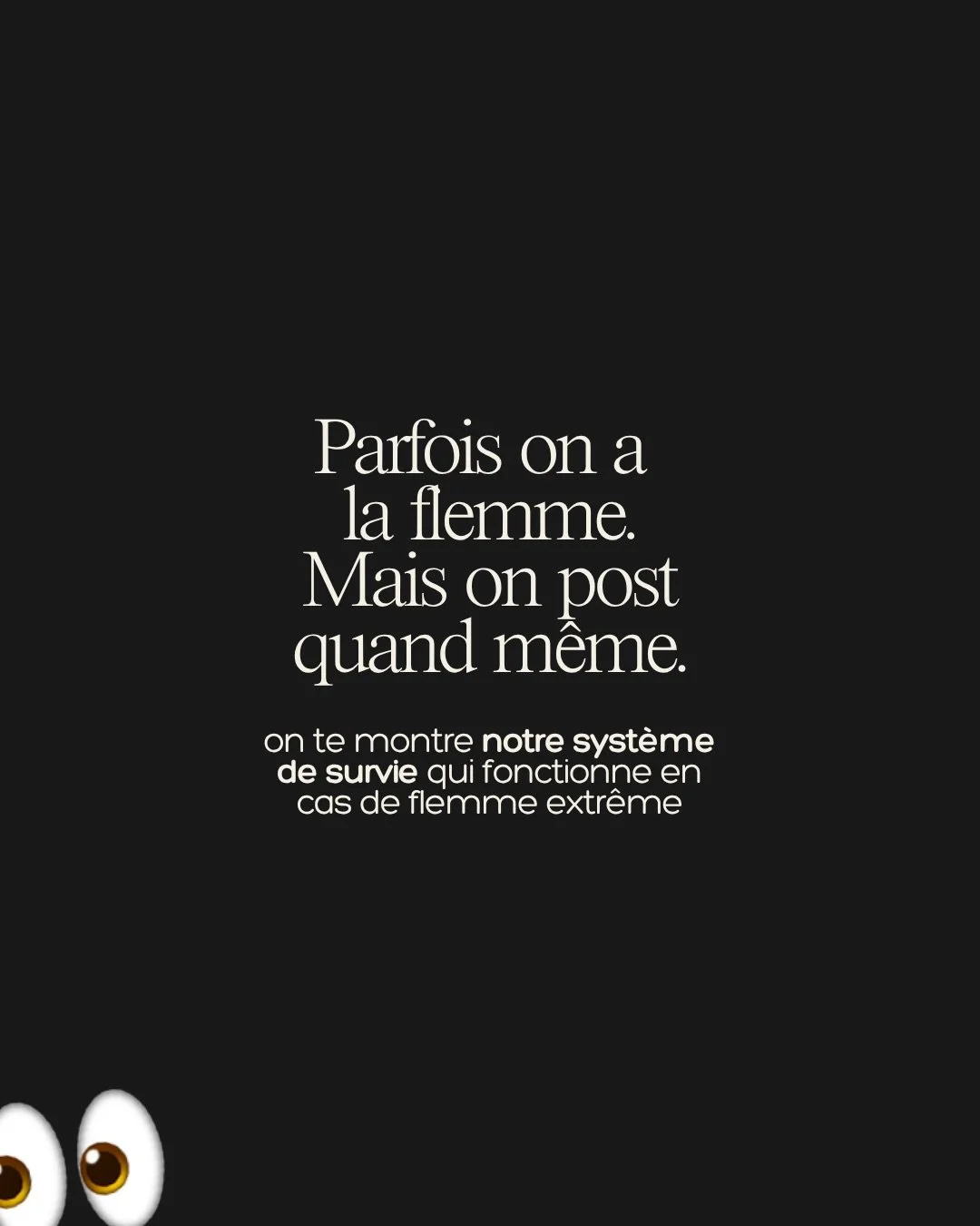 La flemmingite aigu&euml;, &ccedil;a touche tout le monde. 

M&ecirc;me ceux dont c&rsquo;est le m&eacute;tier de cr&eacute;er du contenu 😮&zwj;💨

Voil&agrave; ce qui se passe chez nous les jours sans inspiration, sans &eacute;nergie, sans envie : 