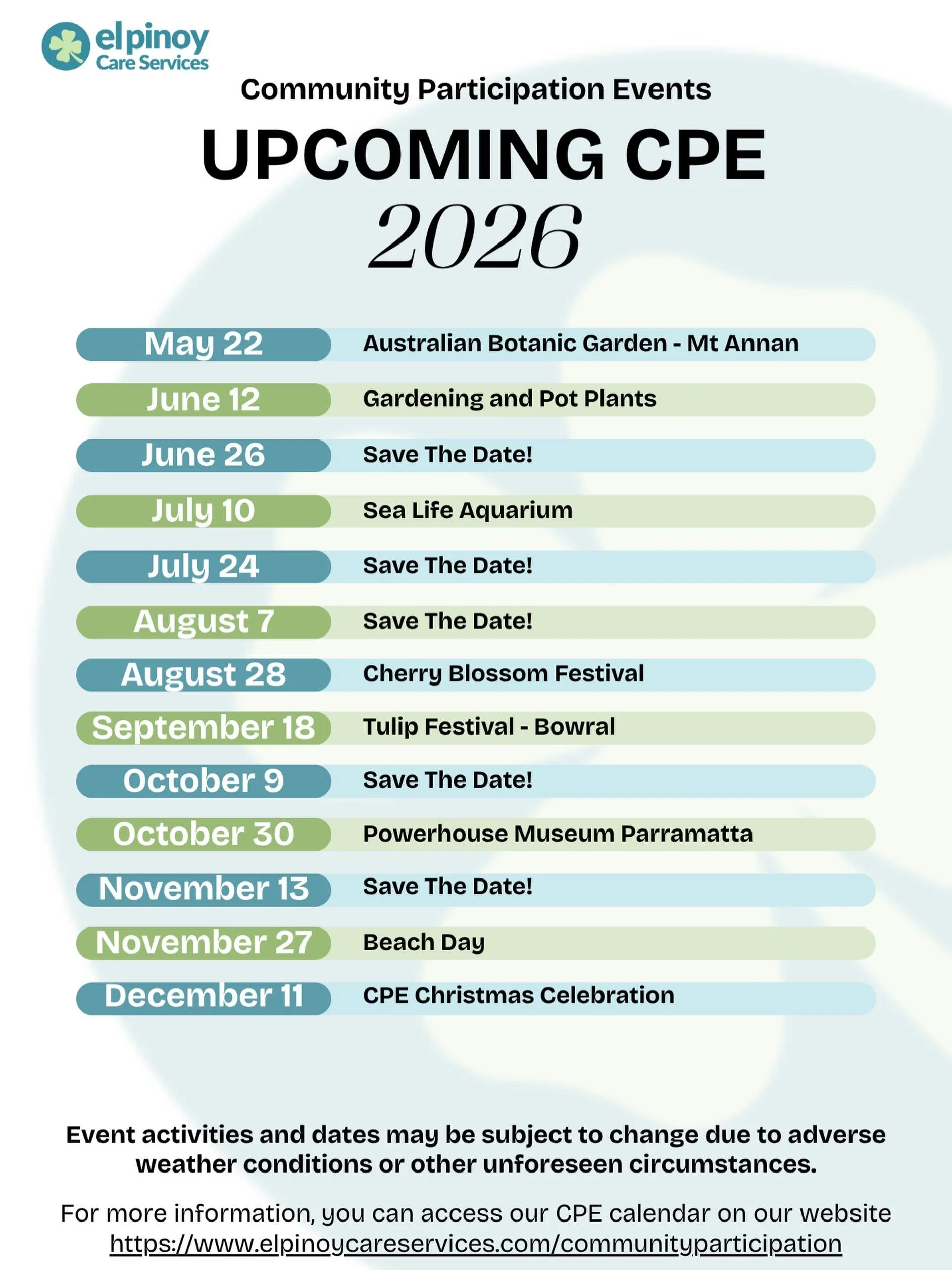 At El Pinoy Care Services, community participation is all about creating meaningful experiences, building friendships, and staying connected. 💙

We&rsquo;ve officially updated our 2026 Community Participation Calendar with plenty of exciting activit