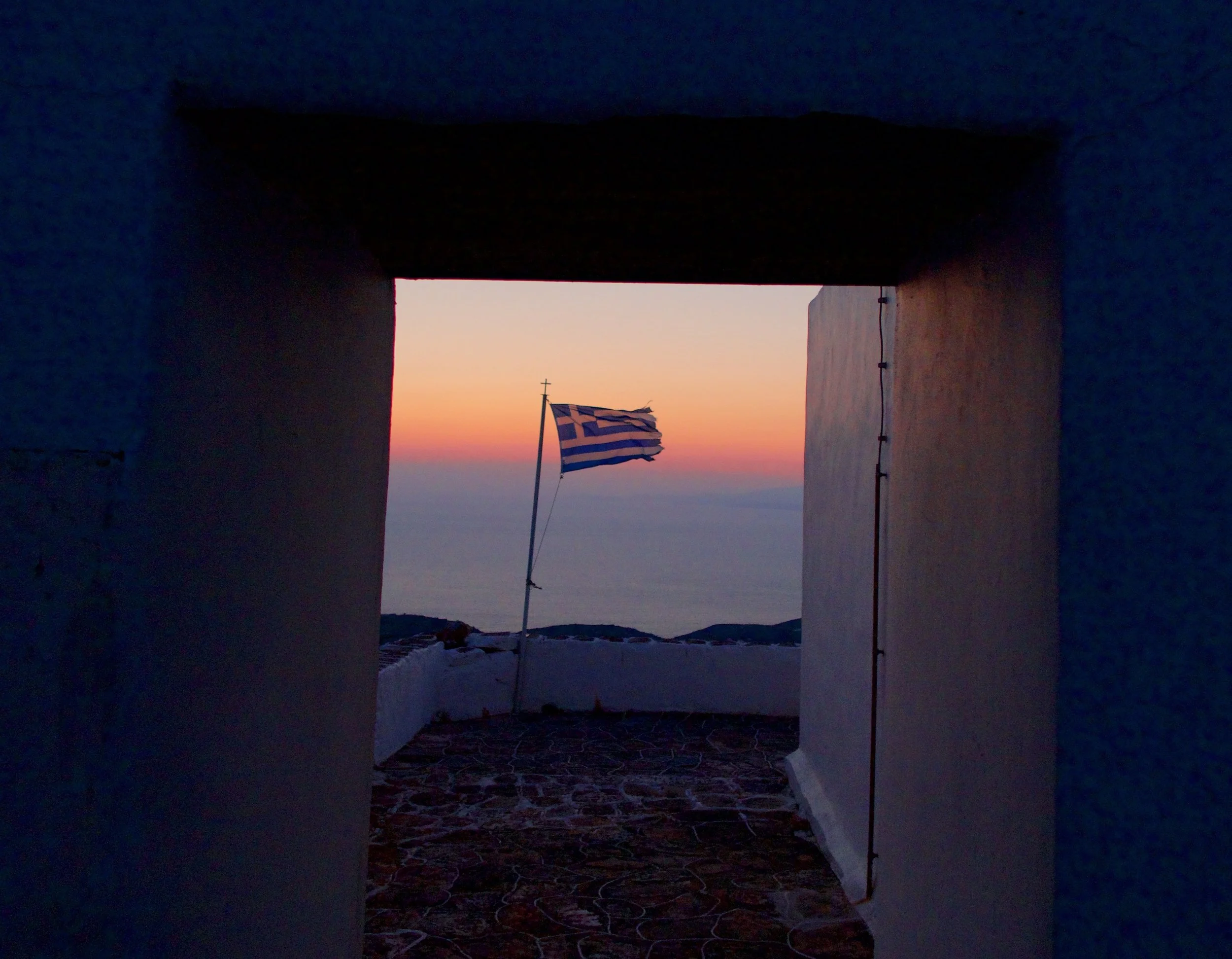 Sunrise at the church of Agios Andreas, Sifnos.
