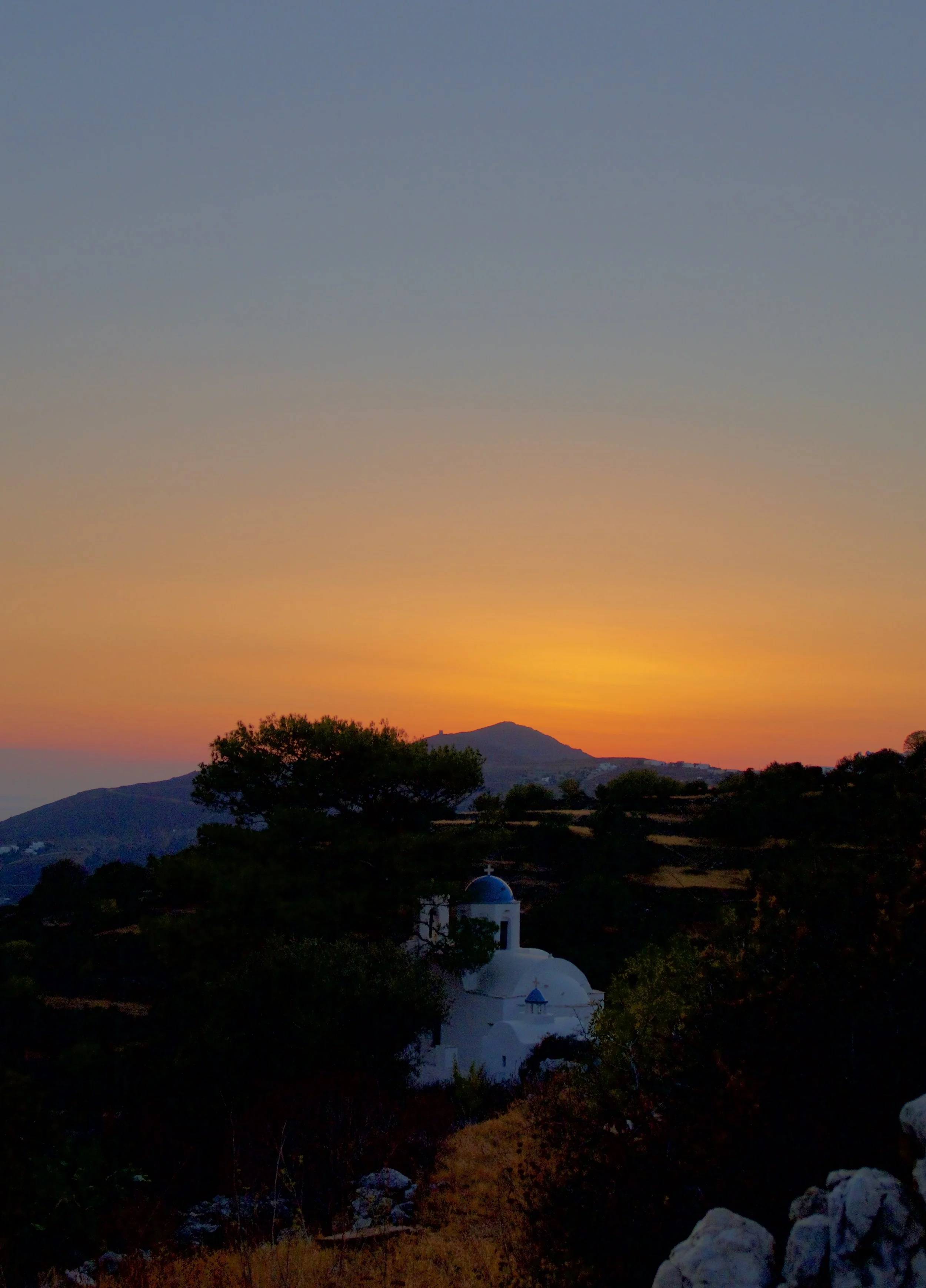 Magnificent post sunset colours at the church of Stroumbos, Amorgos.