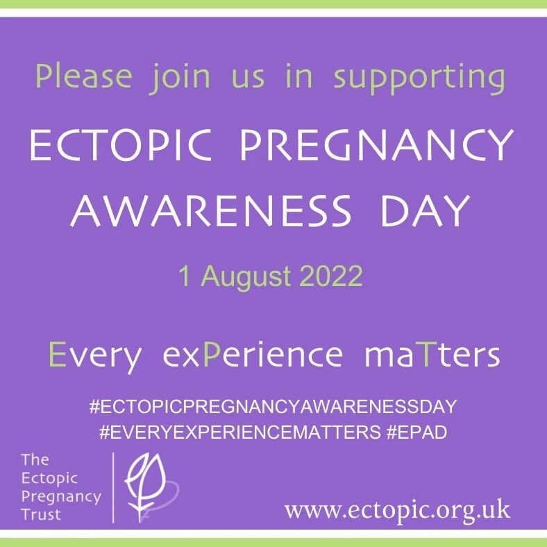 The 1st of August will be the first ever Ectopic Pregnancy Awareness Day 

This is an important day for everyone affected by Ectopic Pregnancy and their family and friends 

If you would like to share your story with us via message or video, we will 