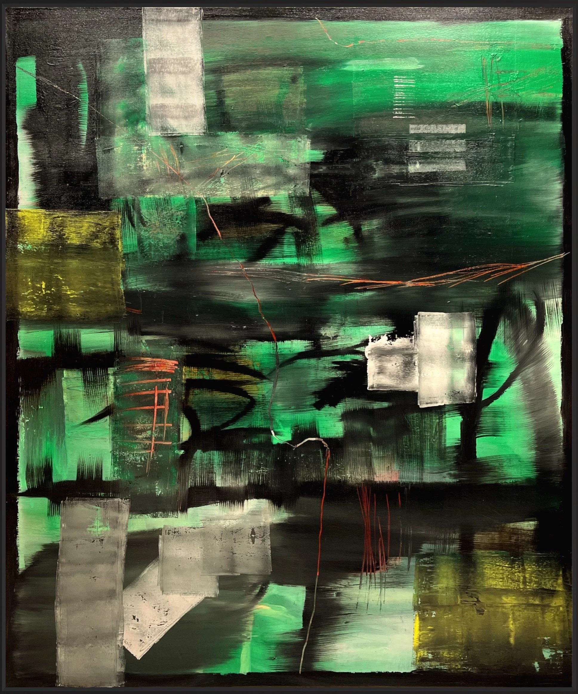 Quiet Glitch, 2022. Oil an cold wax on canvas in frame - 62 x 72 in.