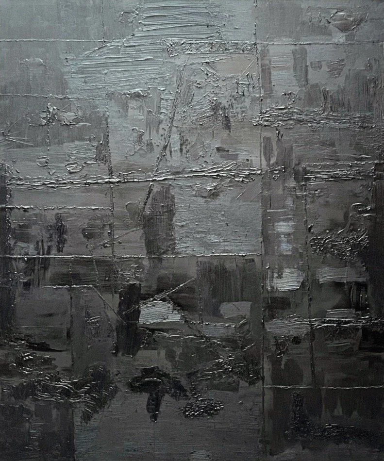 Plethora of Crust (1), 2022. Oil, cold wax, and beach sand on canvas - 60 x 72 in. {SOLD}