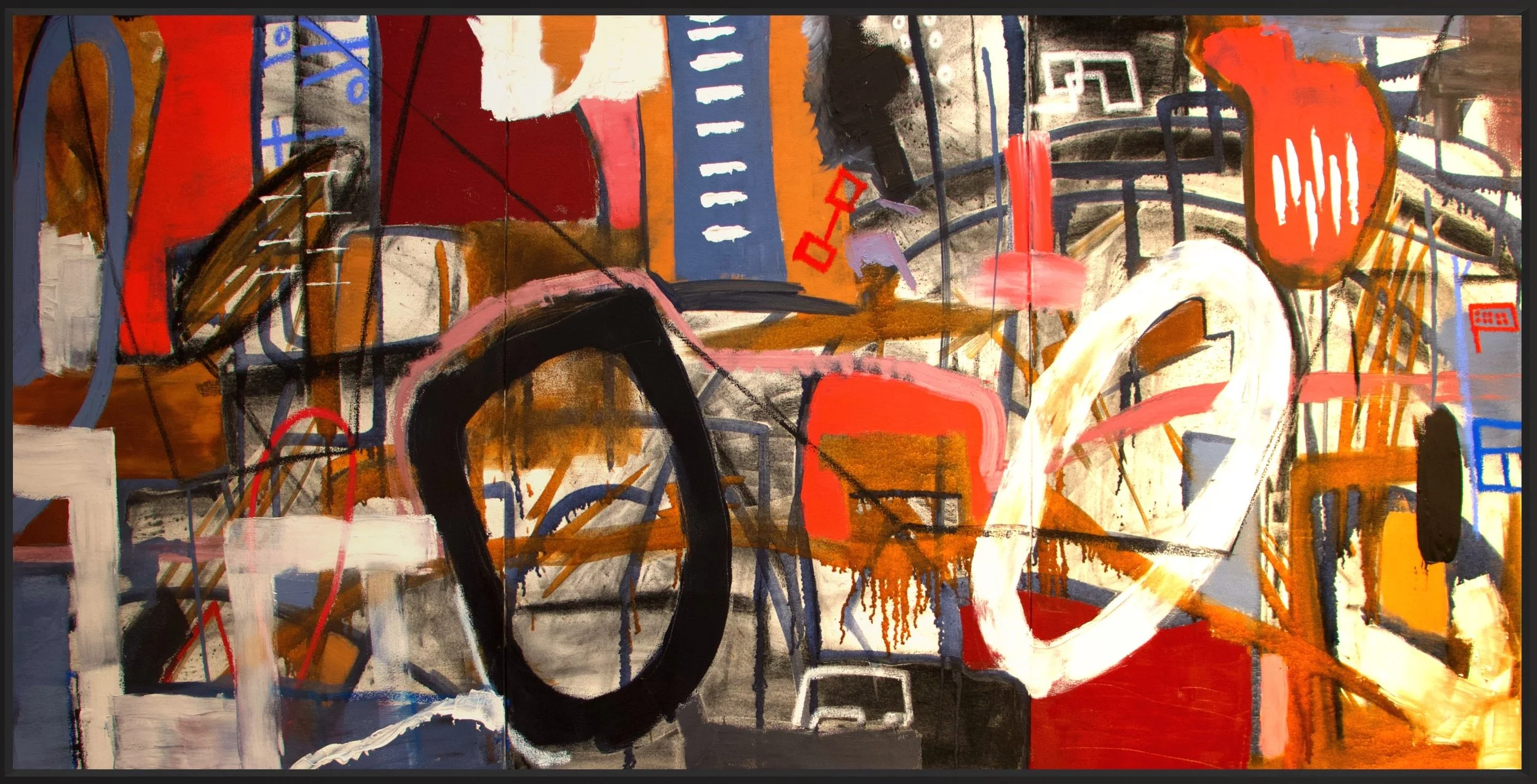 Childs Play, 2023. Oil and cold war on framed canvas - 73 x 37 in.