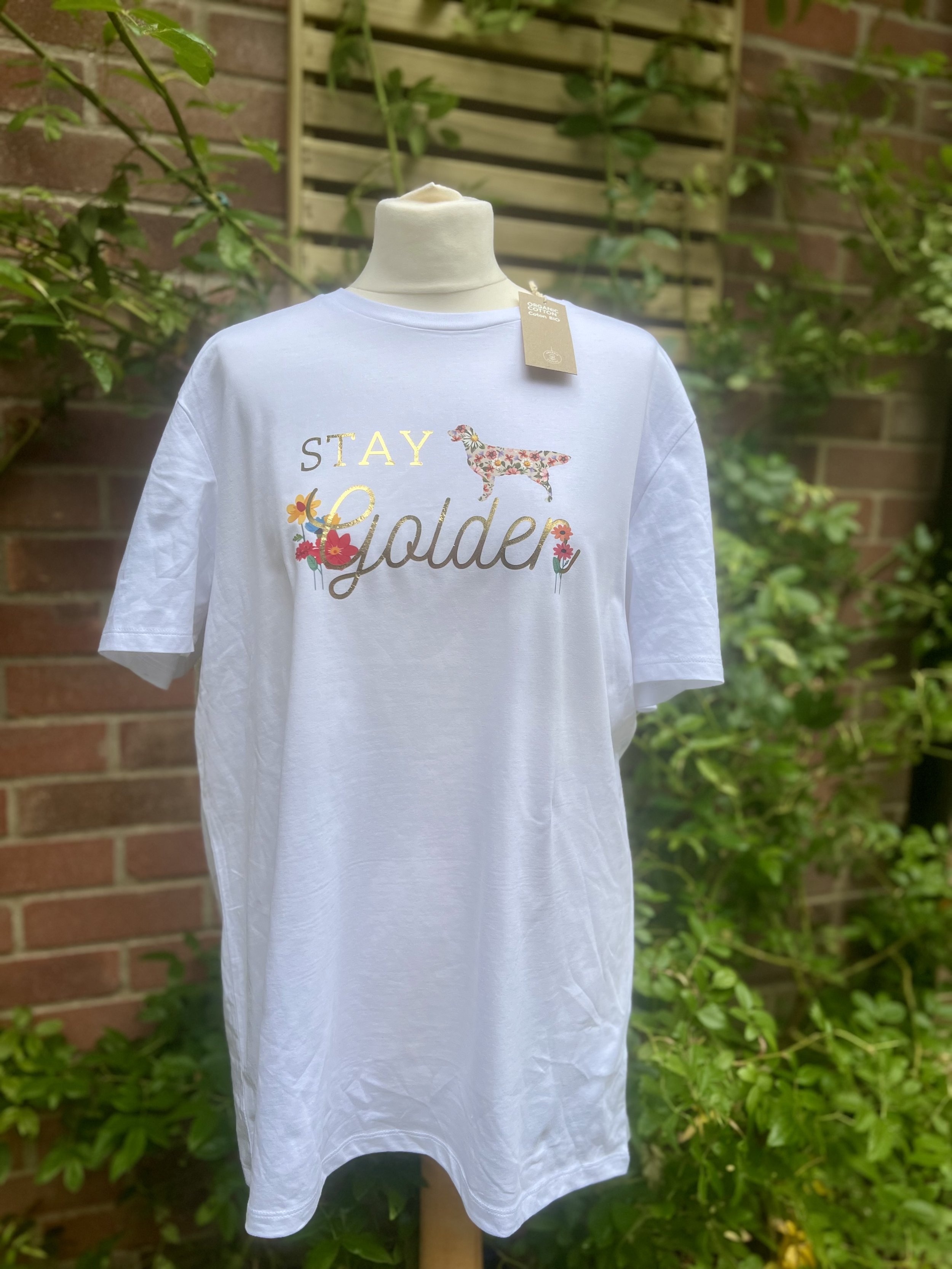Stay Golden T-shirt,Golden floral t-shirt,Golden Retriever T-Shirt, Golden tee shirt. Organic Tees