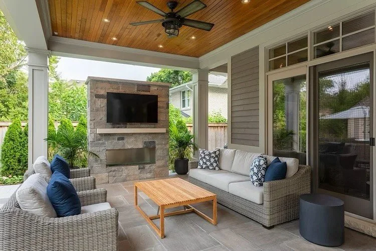 Crisp air, cozy vibes, and crackling fires &mdash; fall is coming, is your backyard ready?
.
This outdoor space is ready for the season with a fireplace that keeps the chill out and a lounging area perfect for s&rsquo;mores, and slow mornings with co