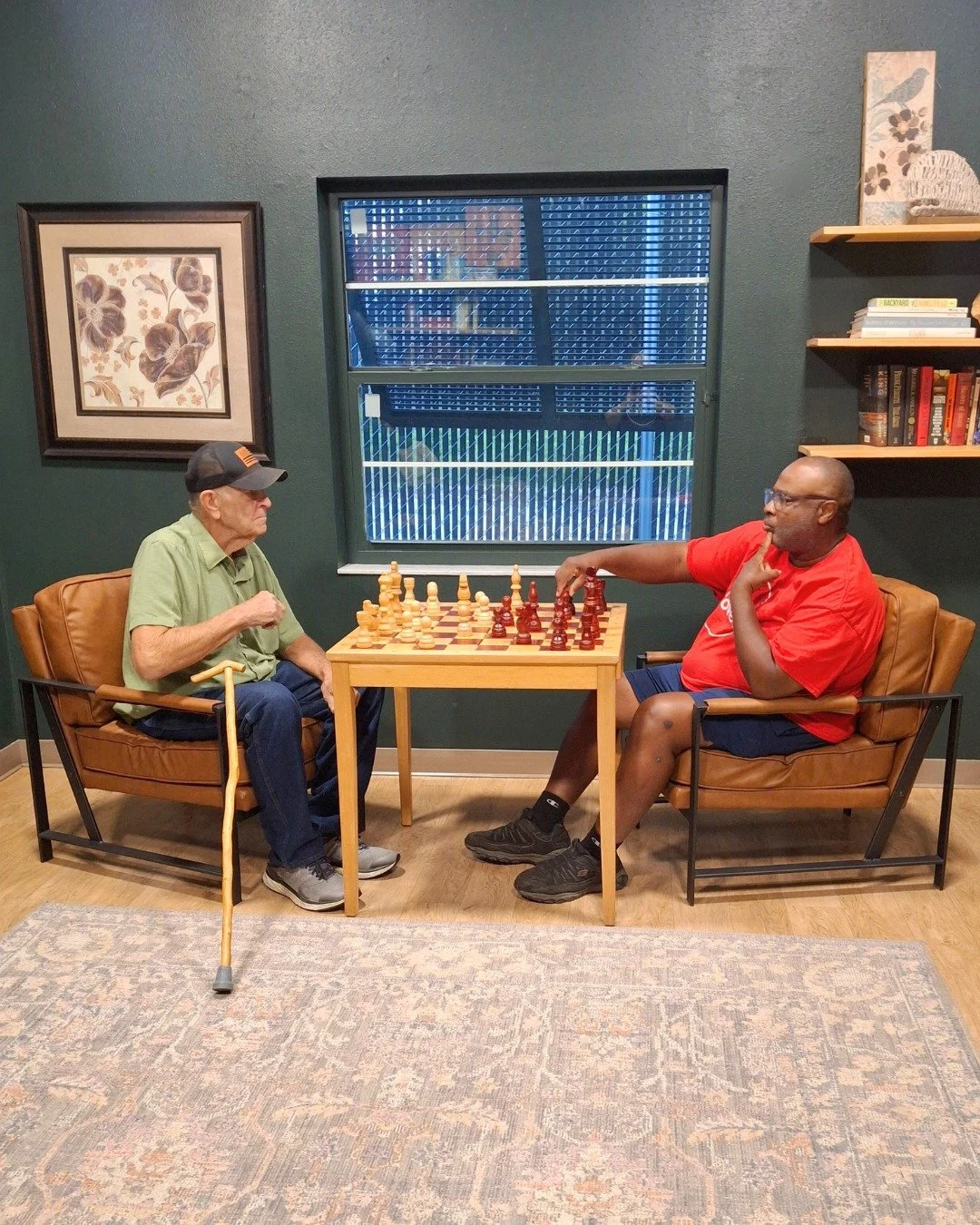 Guests Wes and Charles have been enjoying the Dignity House library with a friendly game of chess! 

#WearGloves #DignityNotDependency #DignityHouse #Community #Chess