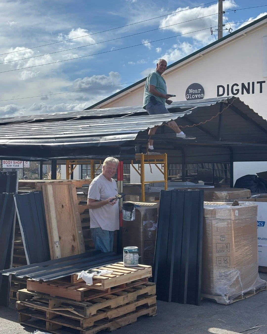 Shoutout to Keith and Rick from Cross Pointe Church for volunteering their time to paint our carport roof! We&rsquo;re incredibly thankful for their generous hearts and hard work. 

#WearGloves #DignityNotDependency #Volunteers #ThankYou