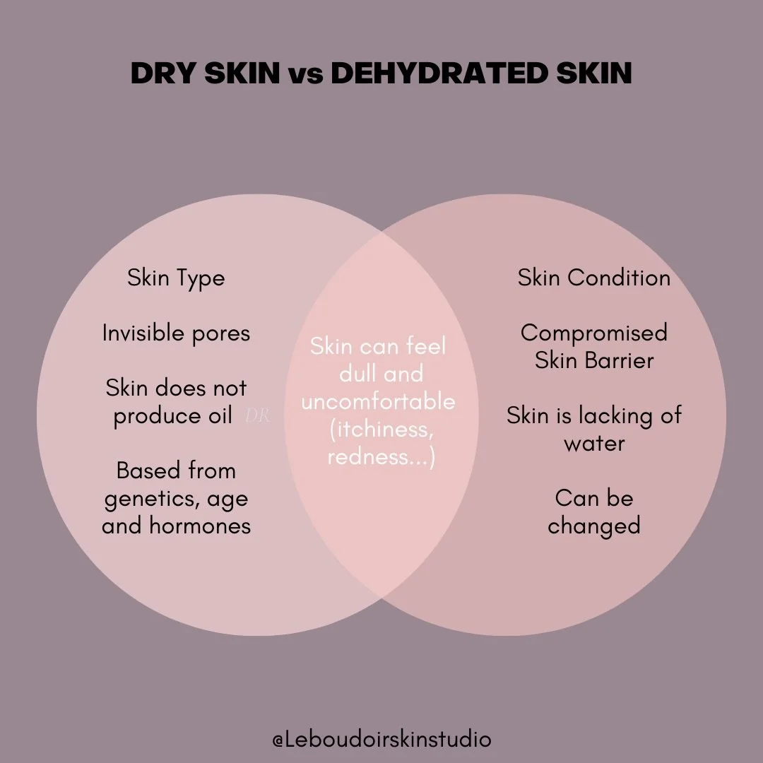 Dry skin or dehydrated skin : do you know the difference? 🤍

They may feel similar but they&rsquo;re not the same : 

✨ Dry skin is a skin type
&bull; Produces little to no oil
&bull; Pores are barely visible
&bull; Influenced by genetics, age &amp;