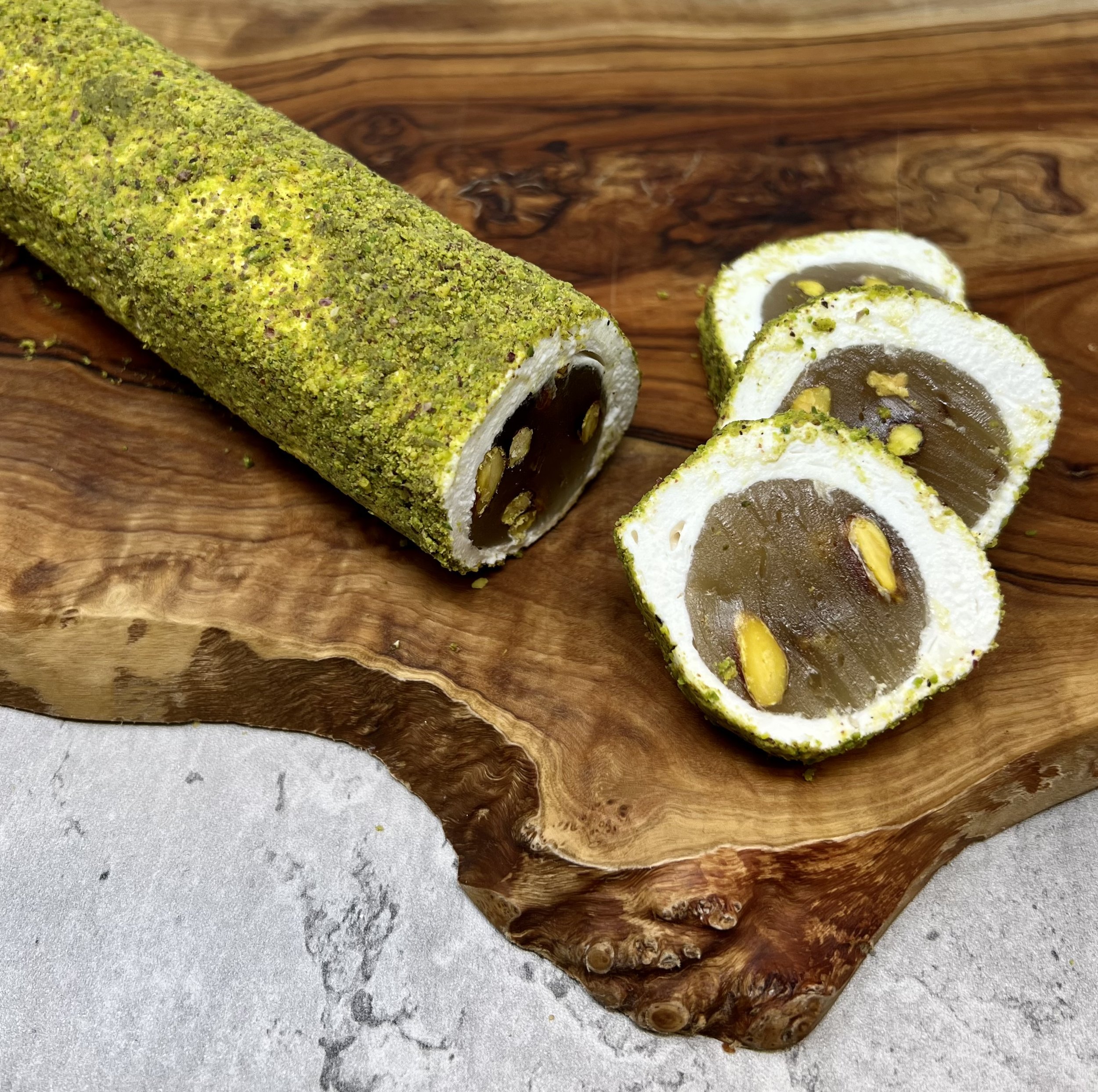 Turkish Delight Lokum Mellow with Whole and Ground Pistachios. UK's largest Online Shop for Turkish Delight. Customise your Box. Exciting Sales.
