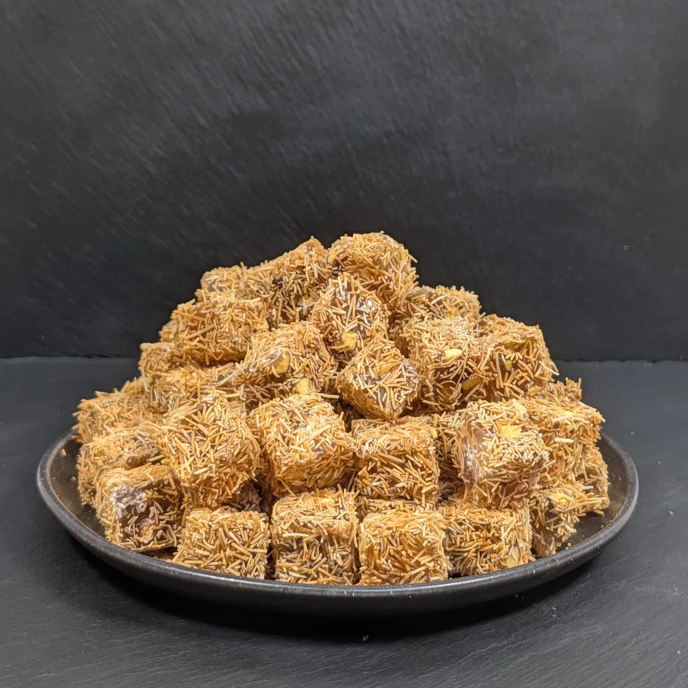 Turkish Delight Cubes with Pistachios & Roasted Kadayif(Kunafa)