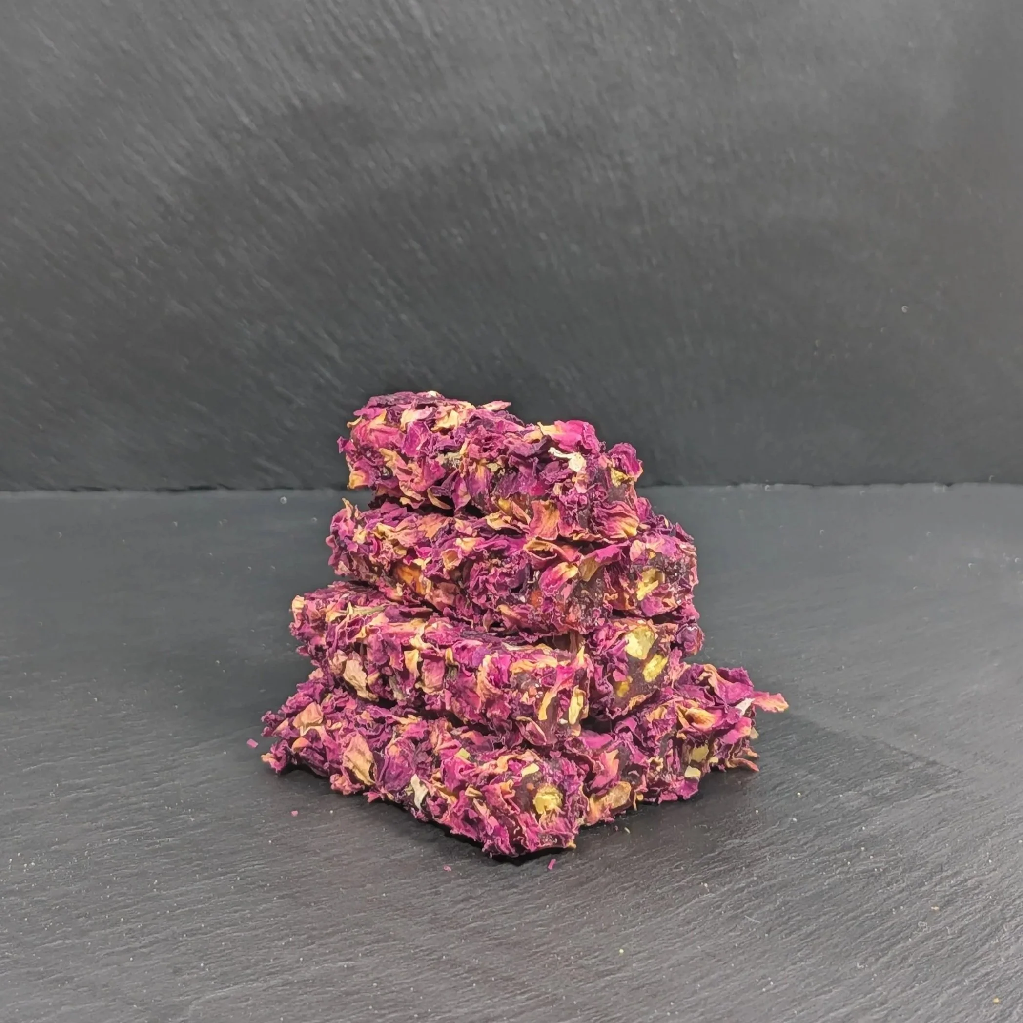 Turkish Delight Fingers with Pomegranate Flavour, Pistachios & Rose Petals