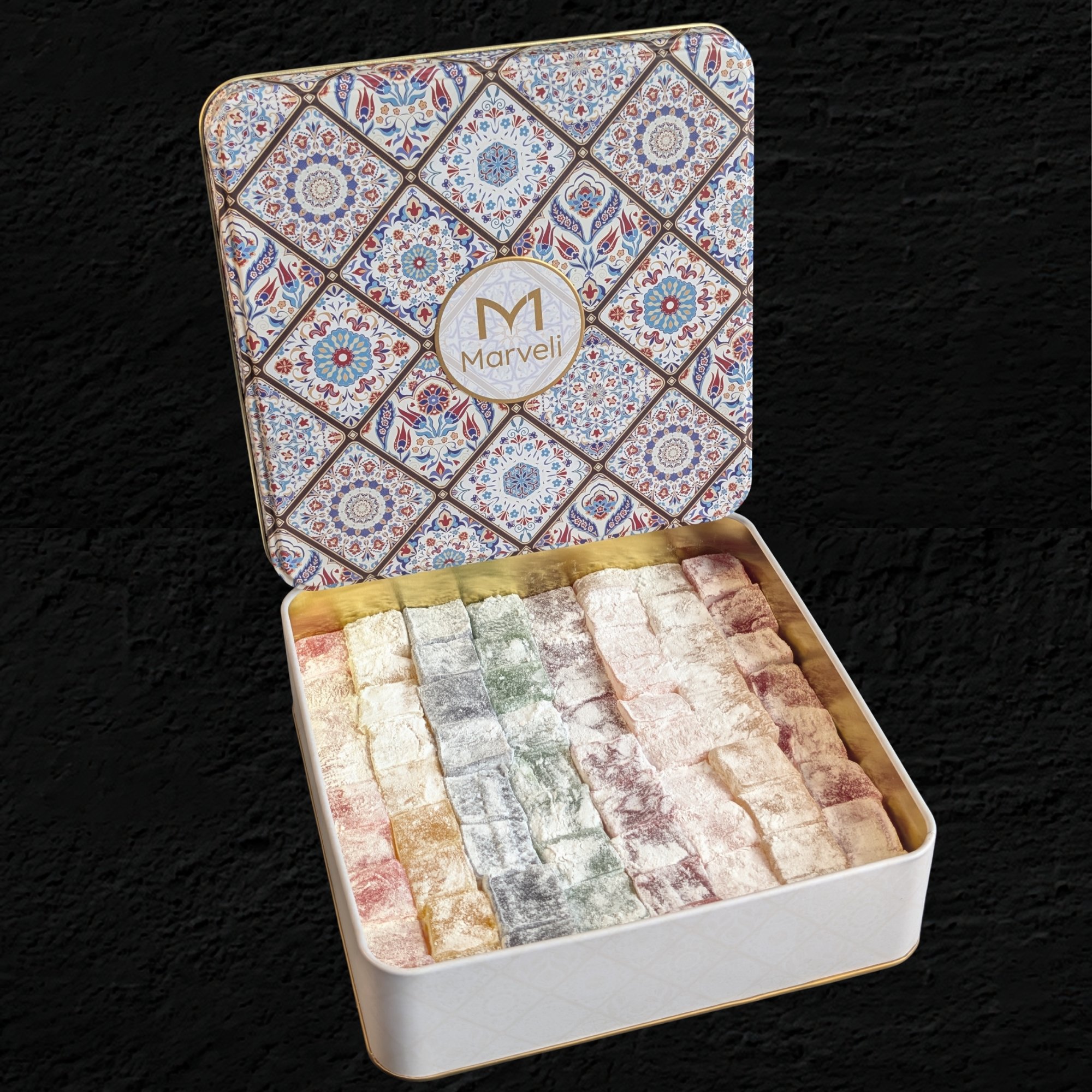 Premium Turkish Delight Aluminium Tin | 8 Flavour Lokum Mix