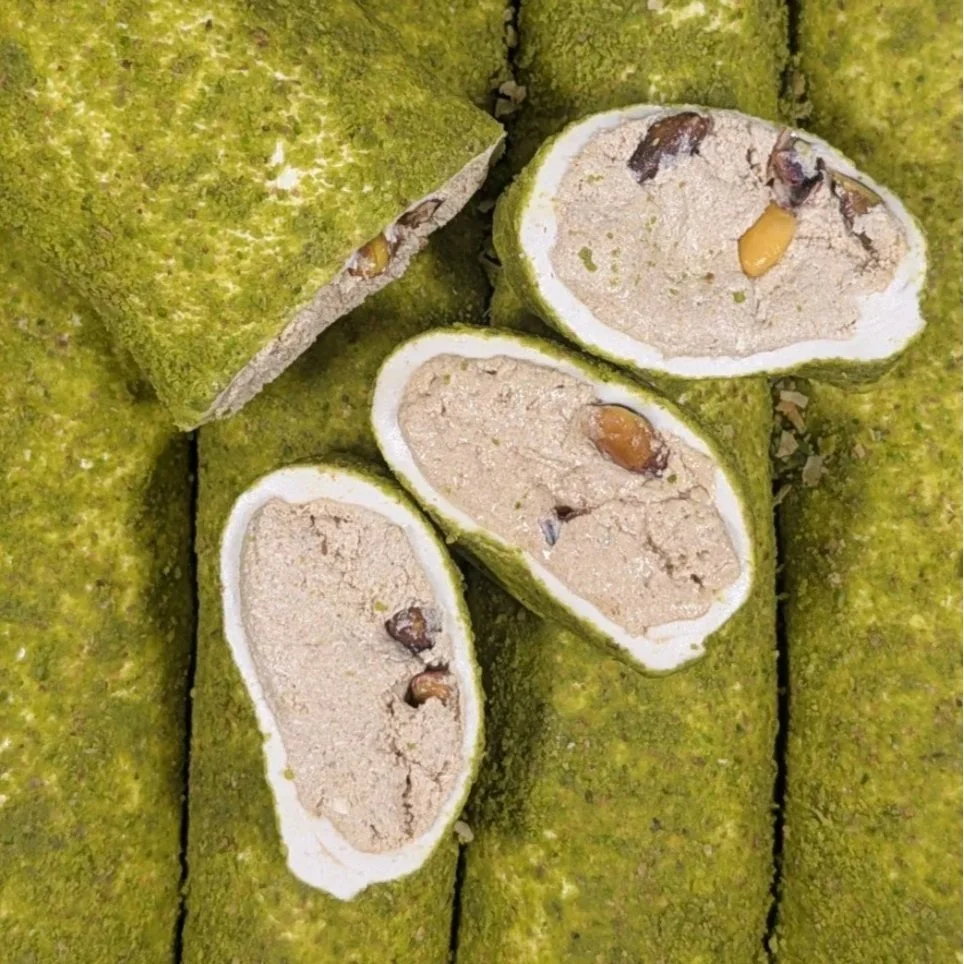 The dense, nutty texture of authentic Helva inside our soft Turkish Delight base.