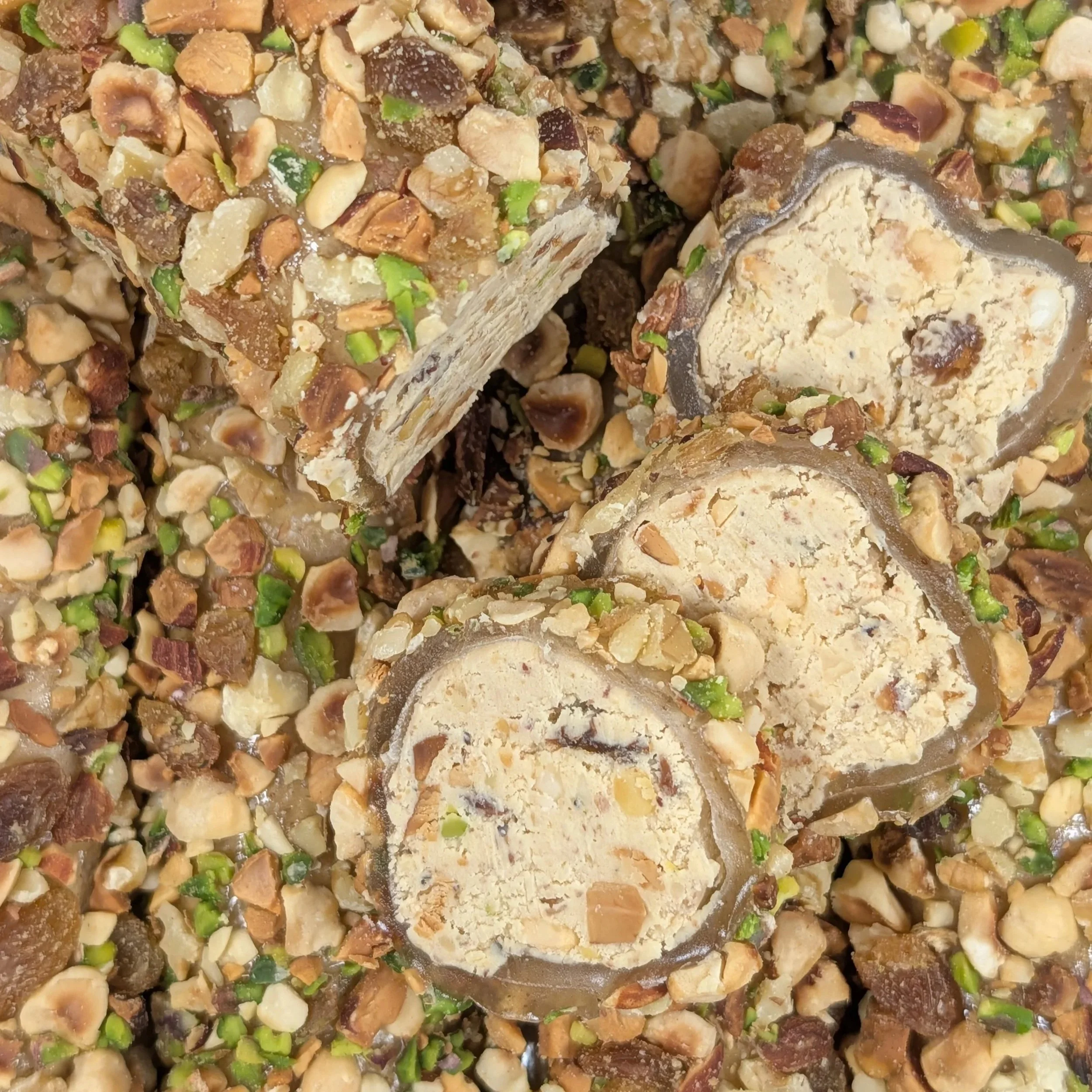 Showcasing the abundant mixed nuts and creamy interior of our Trail Mix Turkish Delight.