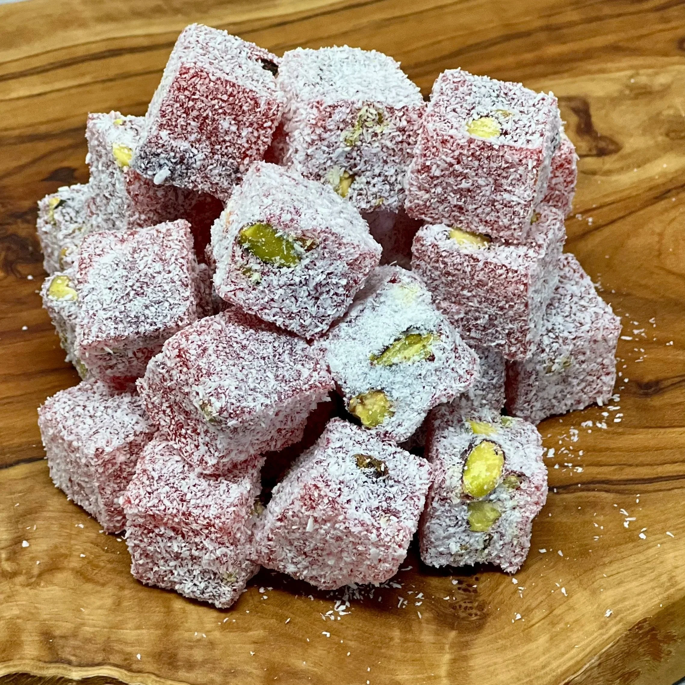 Turkish Delight Cube with Pomegranate Flavour, Pistachios & Desiccated Coconut
