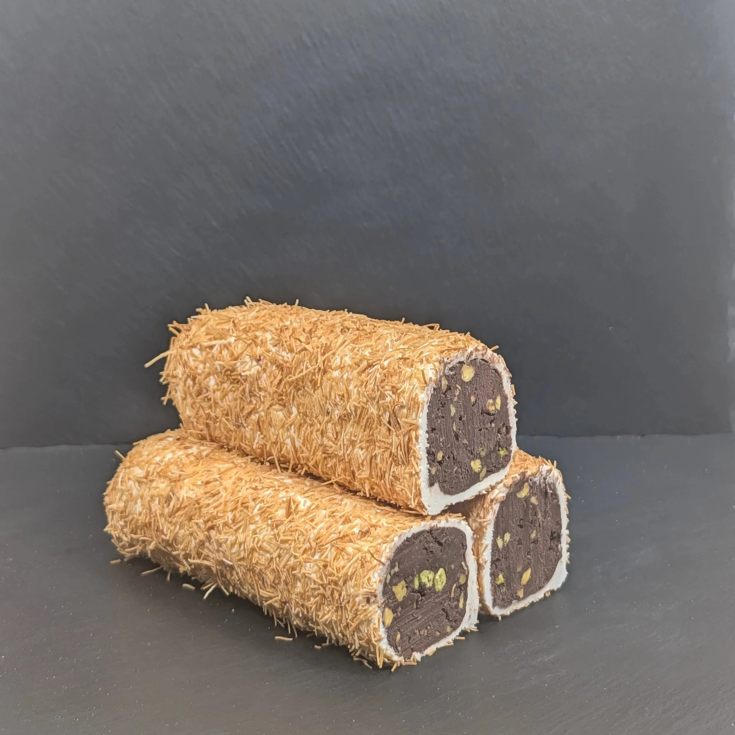 Turkish Delight with Chocolate Cream, Pistachios & Roasted Kadayif(Kunafa)