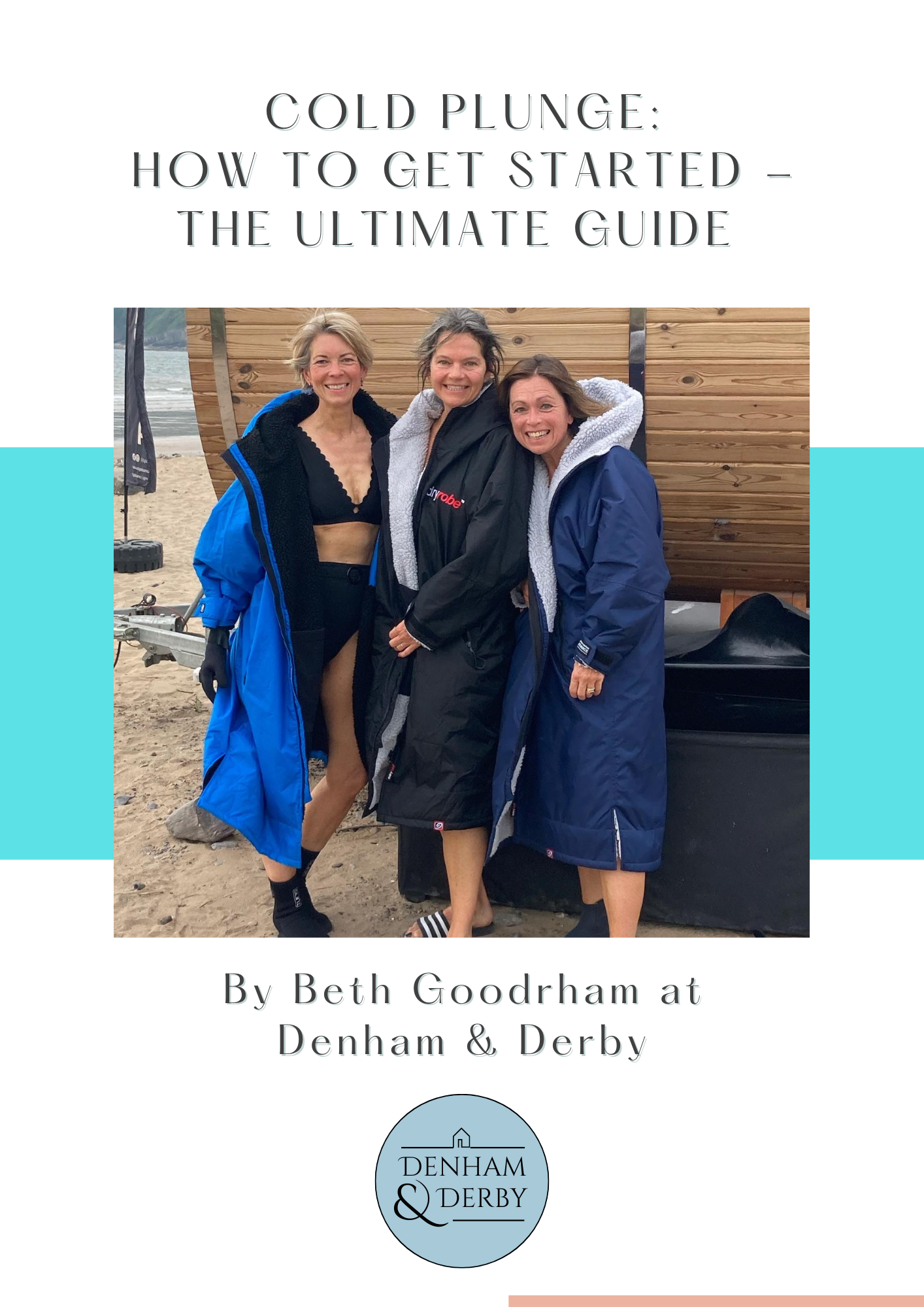 A group of women standing outside a wooden sauna and cold plunge tub