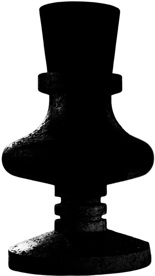 Black and white close-up of a chess king piece.