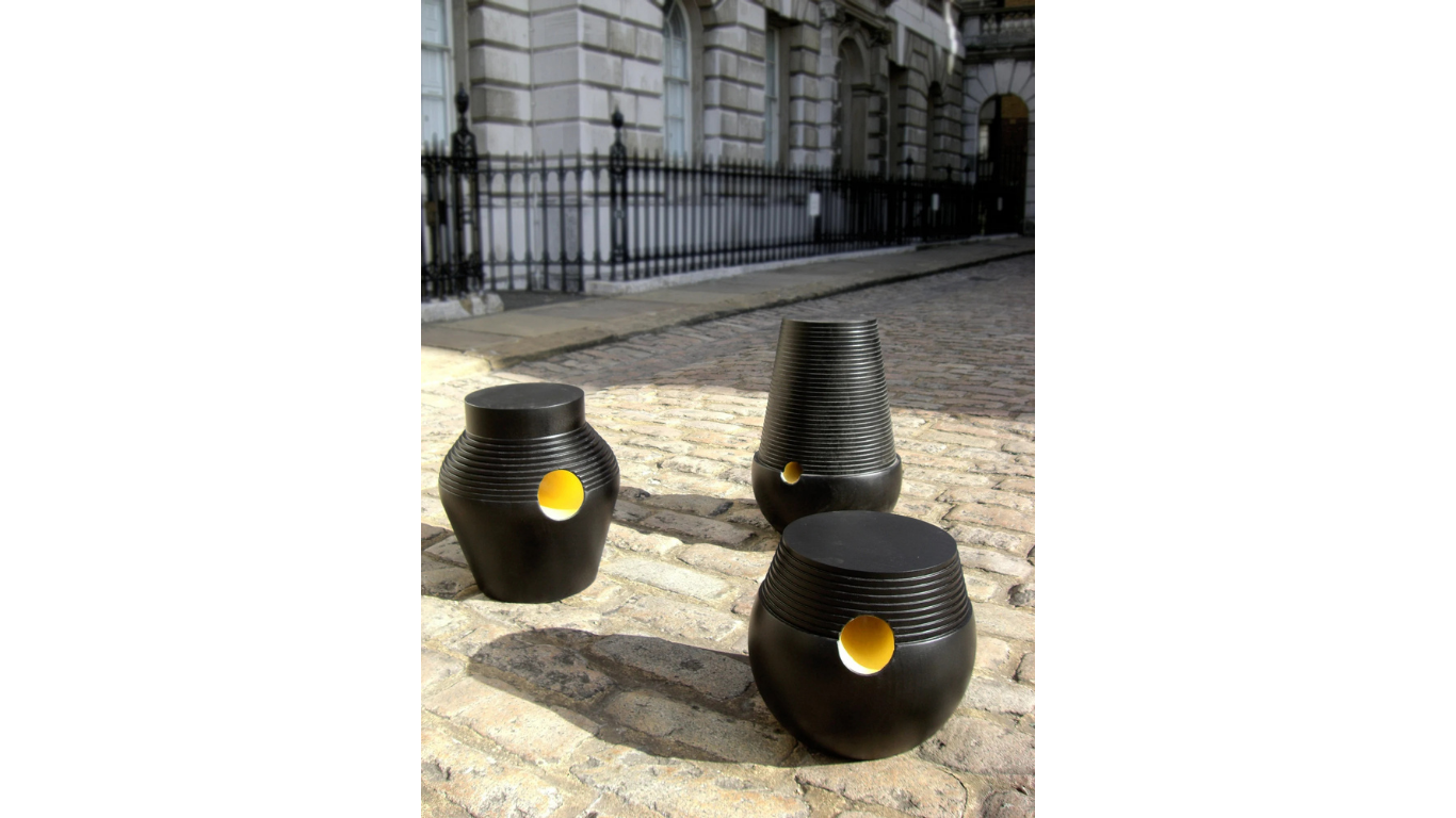 All three step stools photographed outside together on paving stones