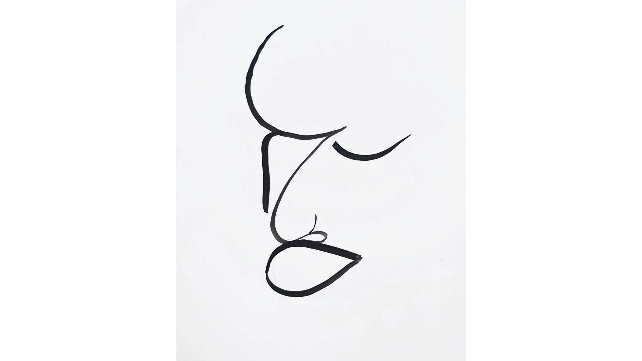 A black ink painting on white paper depicting a face using simple lines  A black ink painting on white paper depicting a face using simple lines  A black ink painting on white paper depicting a face using simple lines 