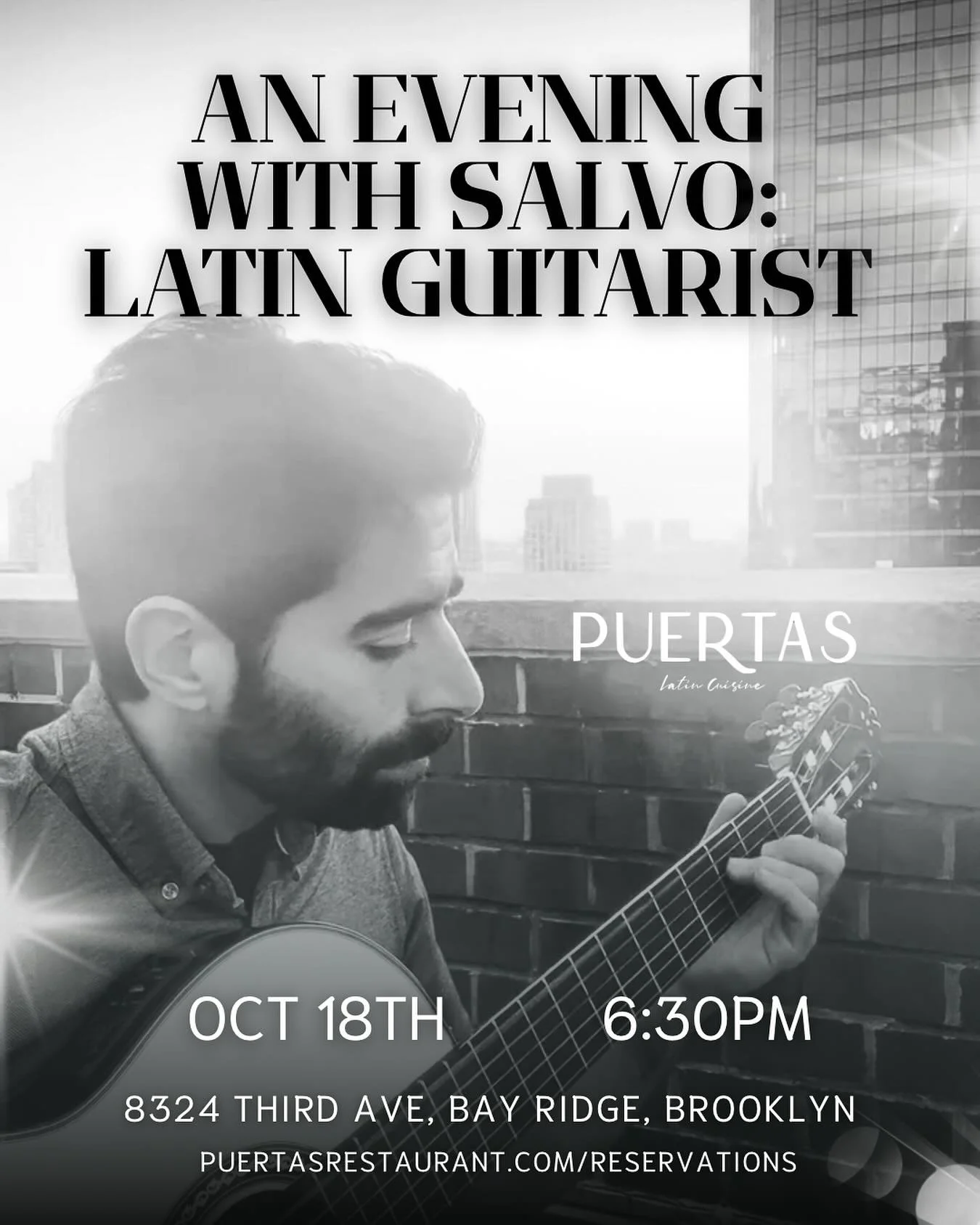 The perfect soundtrack for your evening — Salvo live at Puertas.
📍8324 THIRD AVE
BAY RIDGE, BROOKLYN