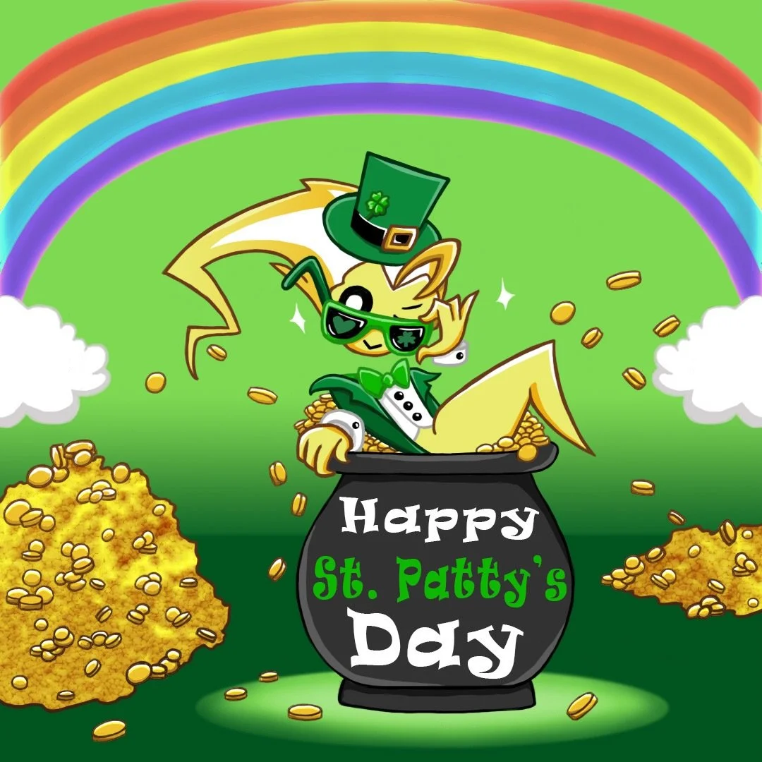 Feeling lucky 🍀 Happy St. Patrick&rsquo;s Day from Serge and his pot of gold 🪙 Artwork by Tori Boyd