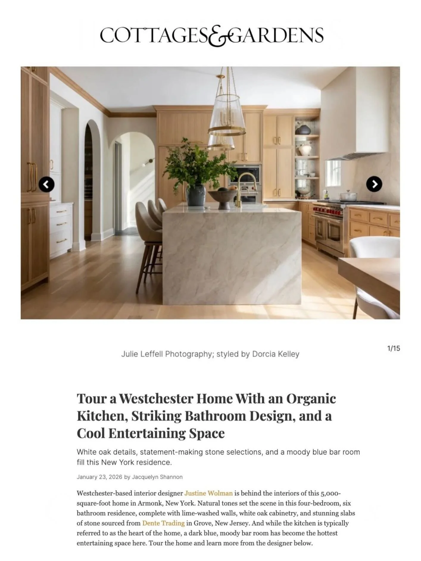 So excited to finally share this project, as featured in @cottagesgardens !!

This project was truly special to design- layered, warm, and thoughtfully detailed from start to finish. From the white oak cabinetry and statement stone, to the moody blue