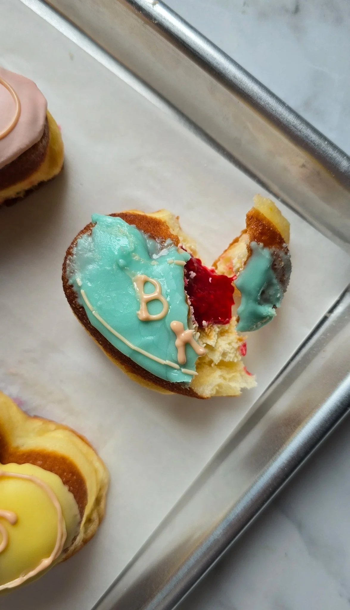 Raspberry & Elderflower Cheesecake Love Heart Doughnuts