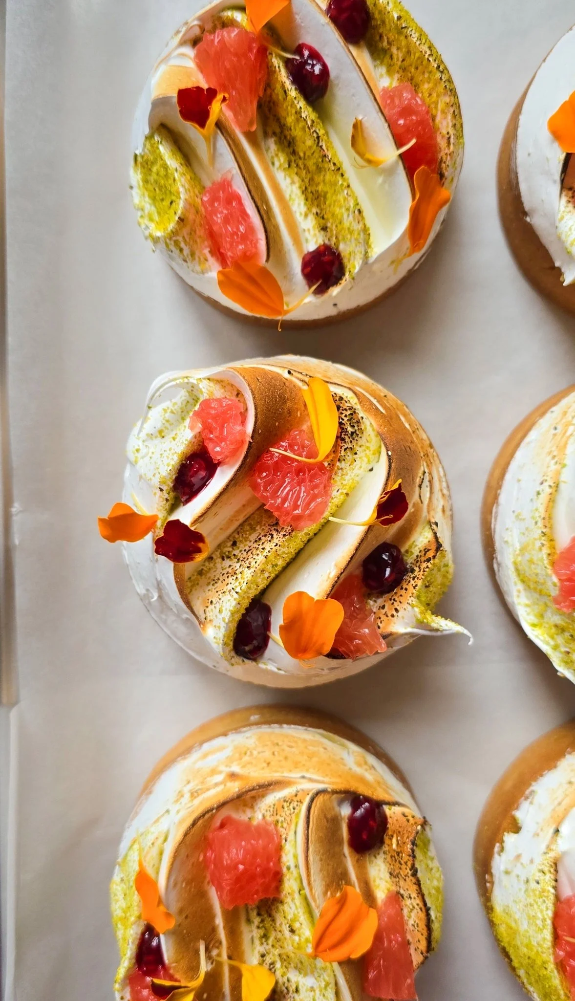 Citrus Curd & Pistachio Meringue Tarts
