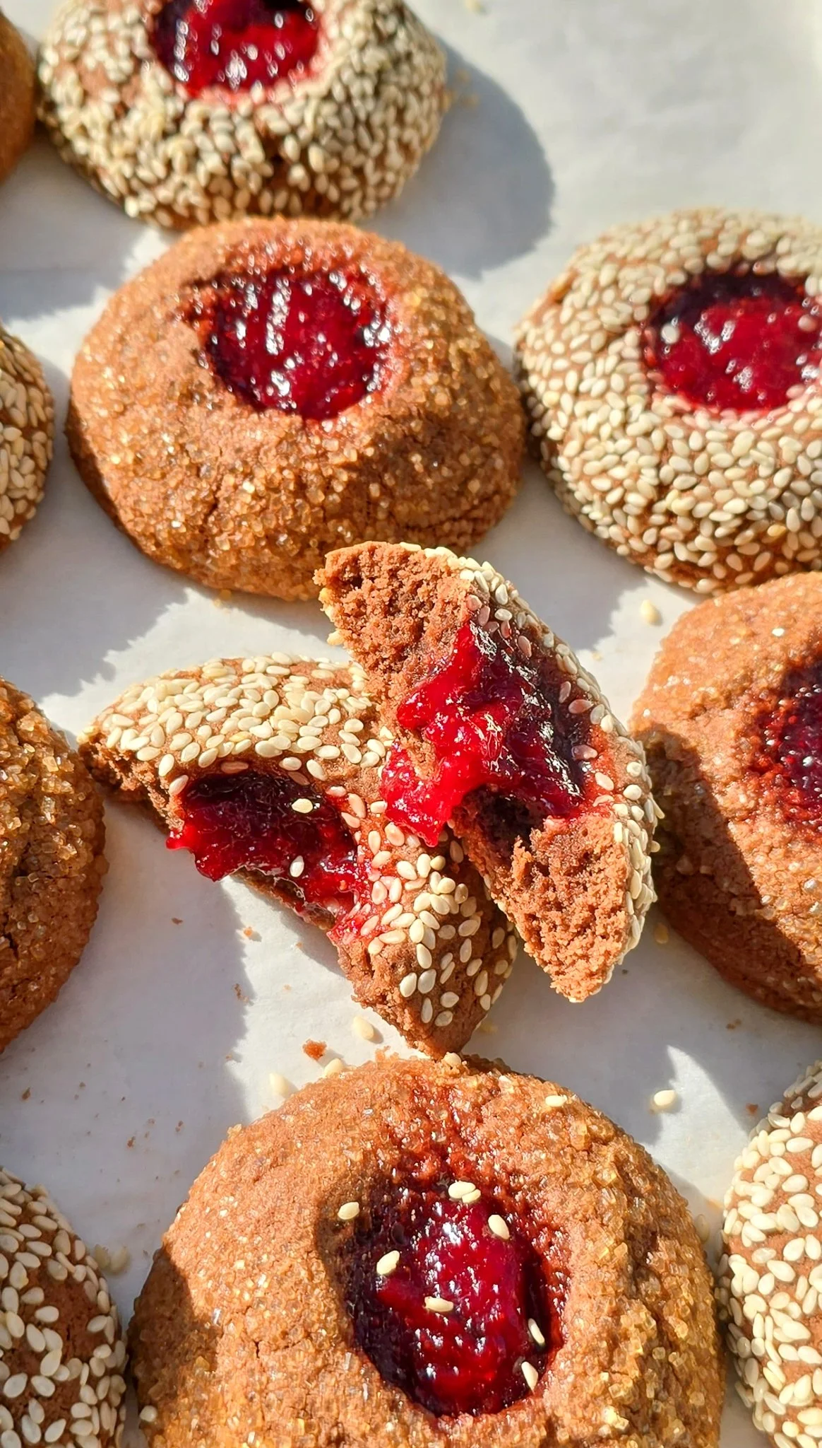Strawberry & Fennel Jam Chocolate Thumbprint Cookies