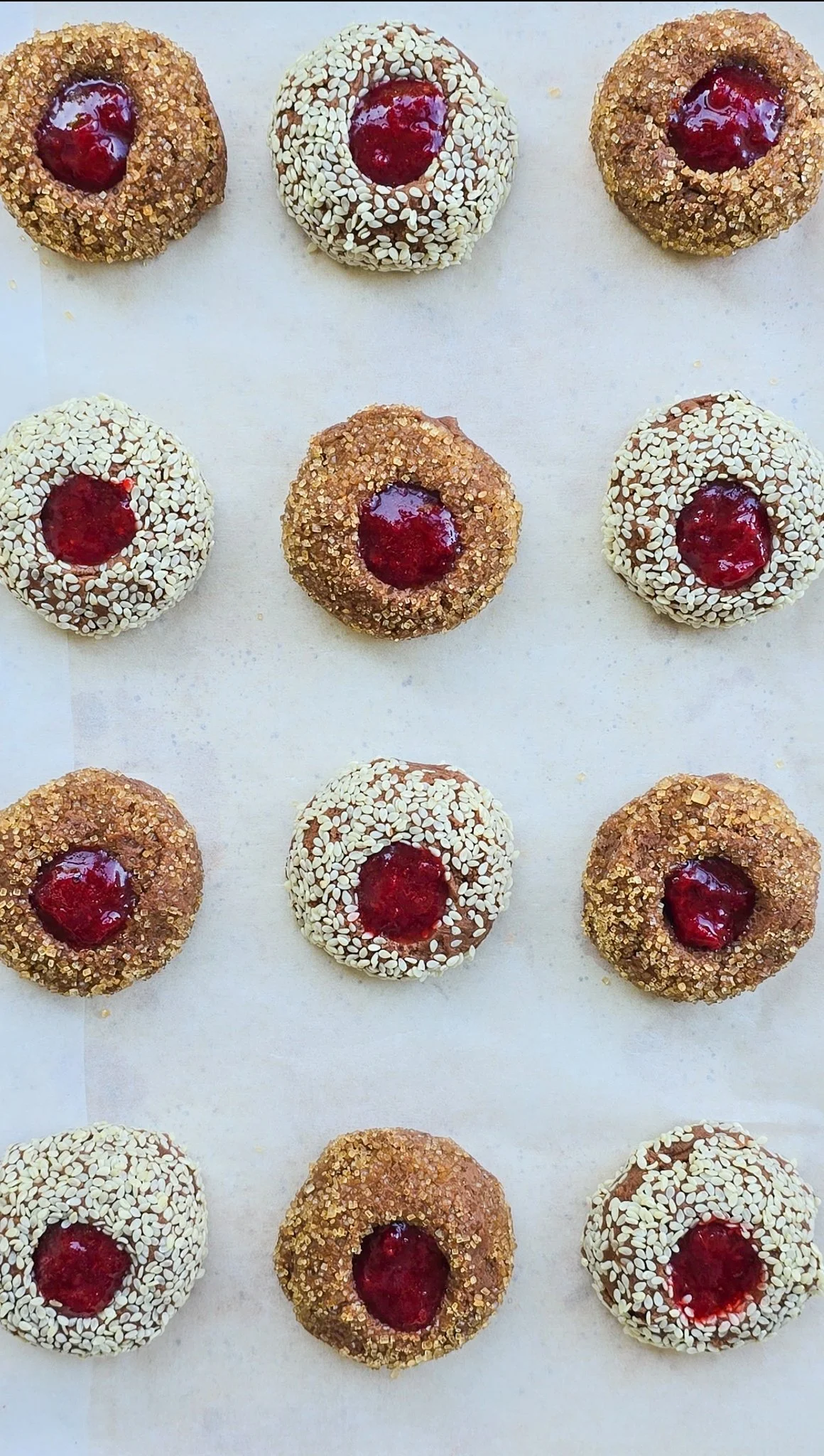 Strawberry & Fennel Jam Chocolate Thumbprint Cookies