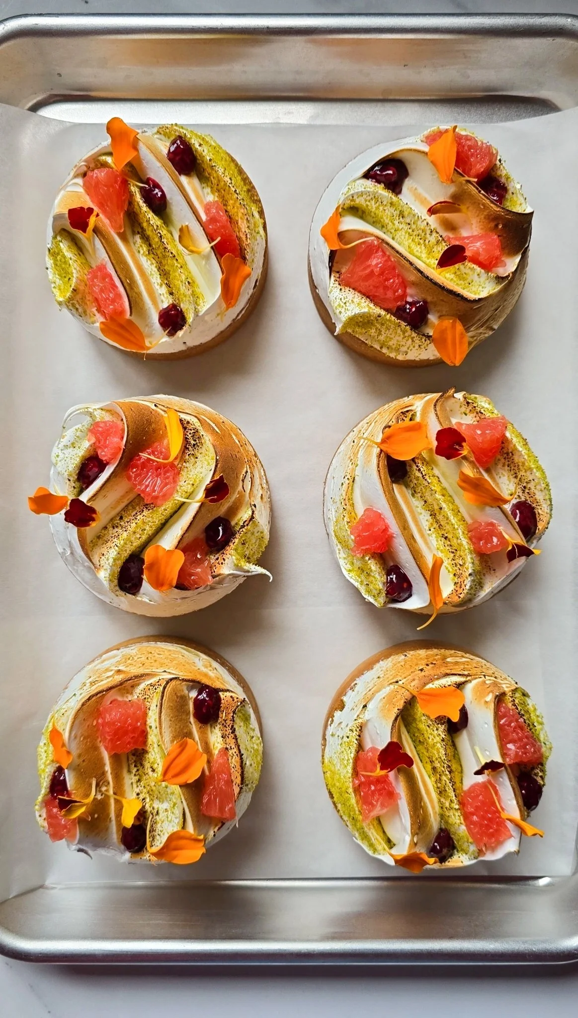 Citrus Curd & Pistachio Meringue Tarts